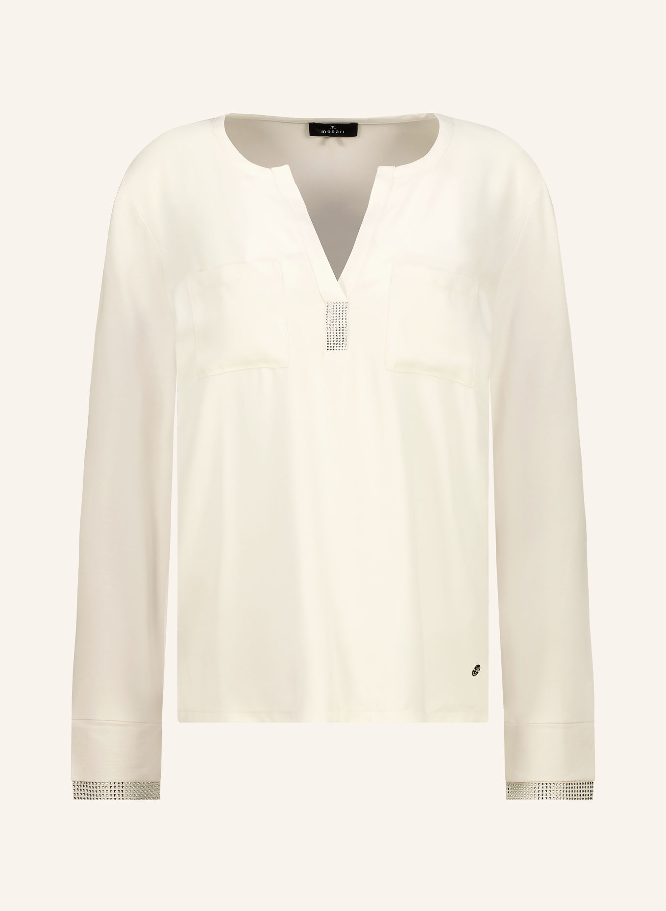 monari Shirt blouse in a mix of fabrics with rhinestones: ECRU