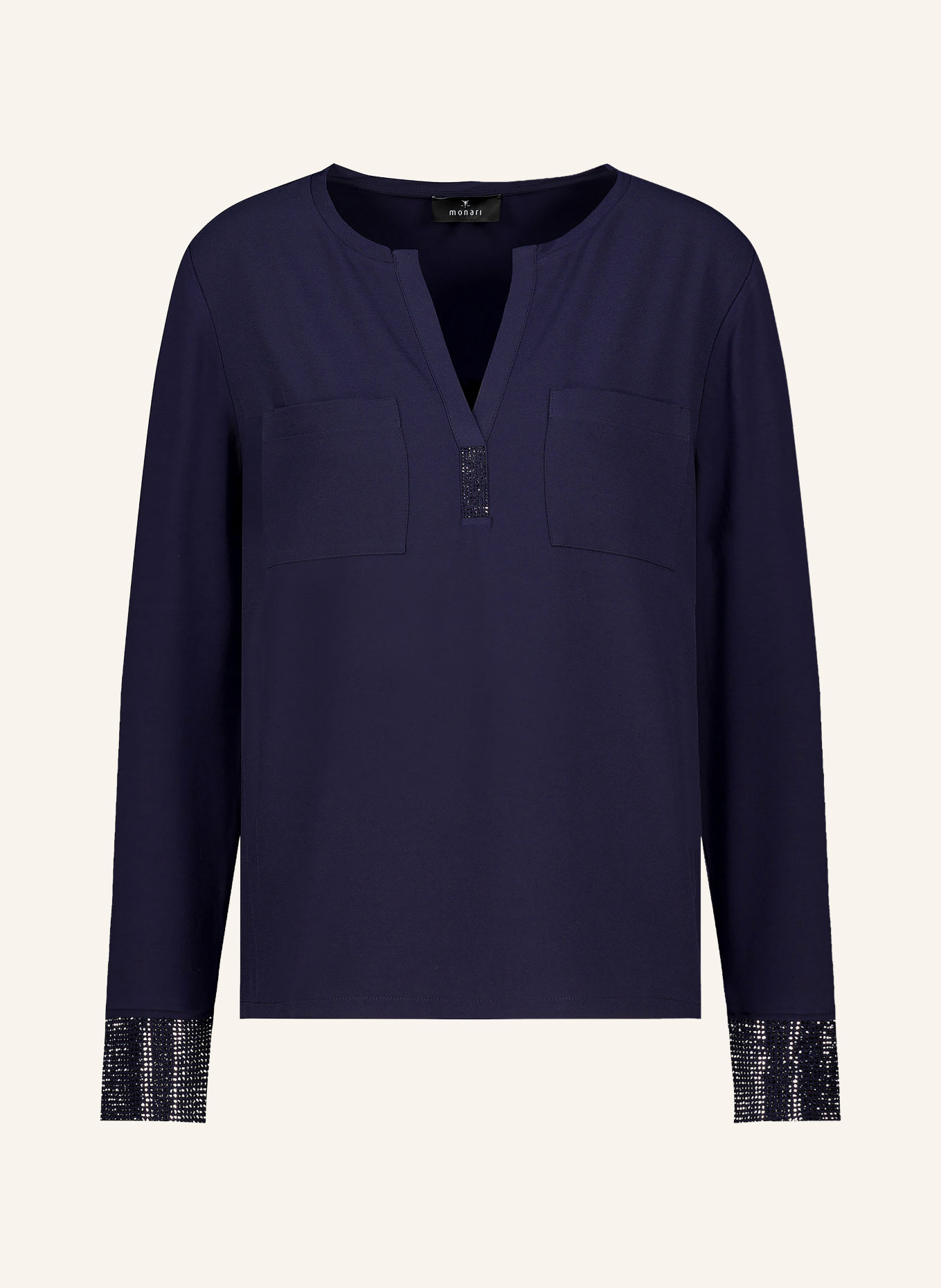 monari Shirt blouse in a mix of fabrics with rhinestones: DARK BLUE