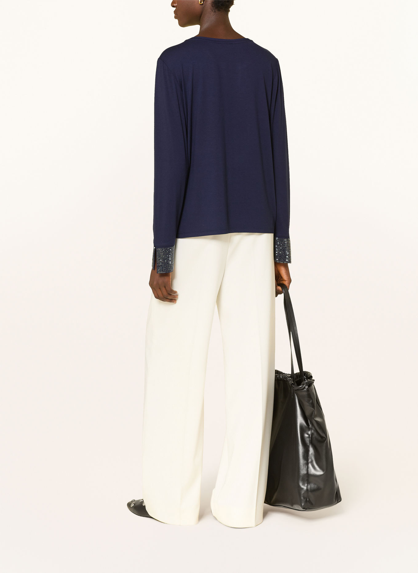 monari Shirt blouse in a mix of fabrics with rhinestones: DARK BLUE