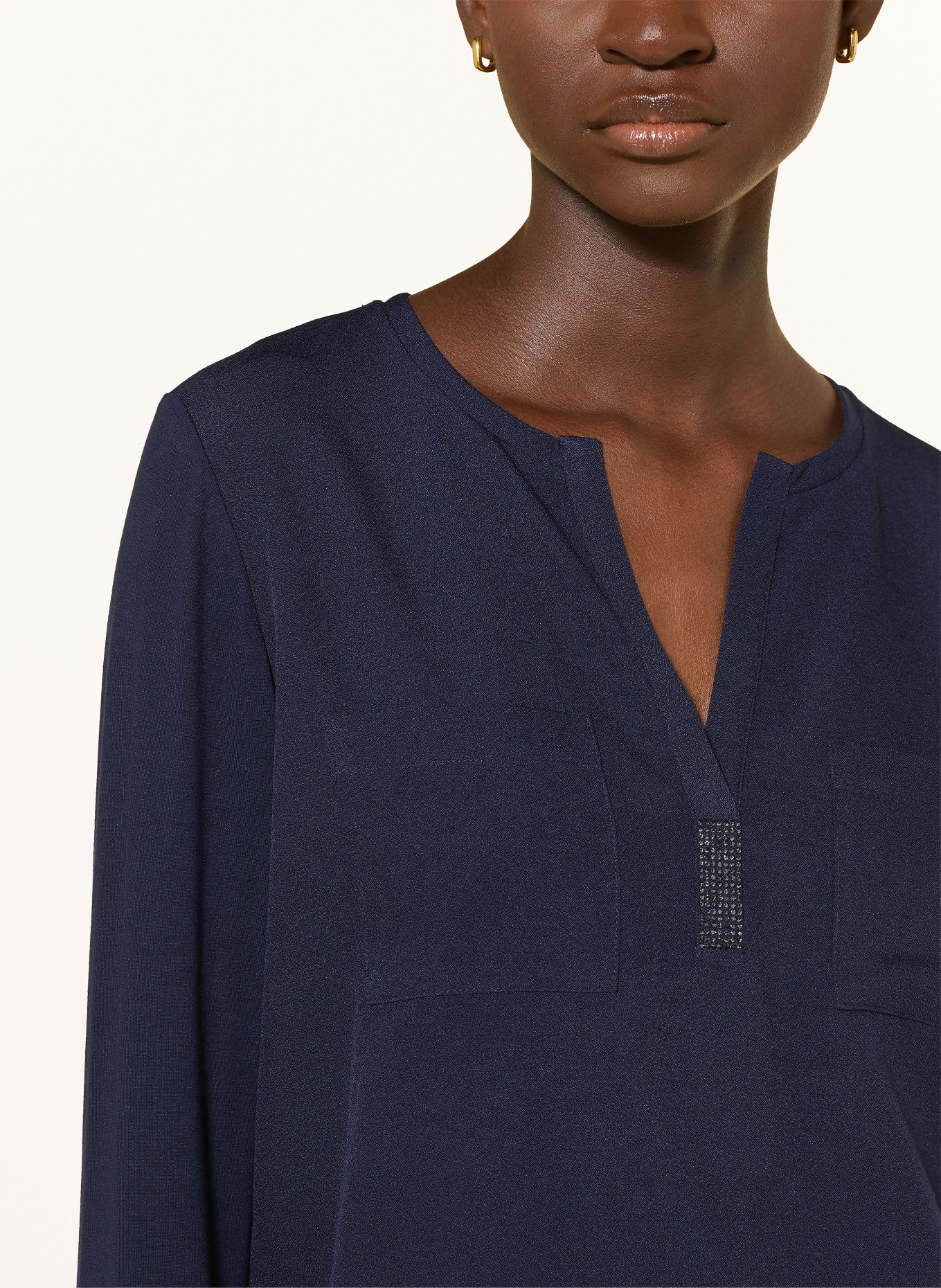 monari Shirt blouse in a mix of fabrics with rhinestones: DARK BLUE