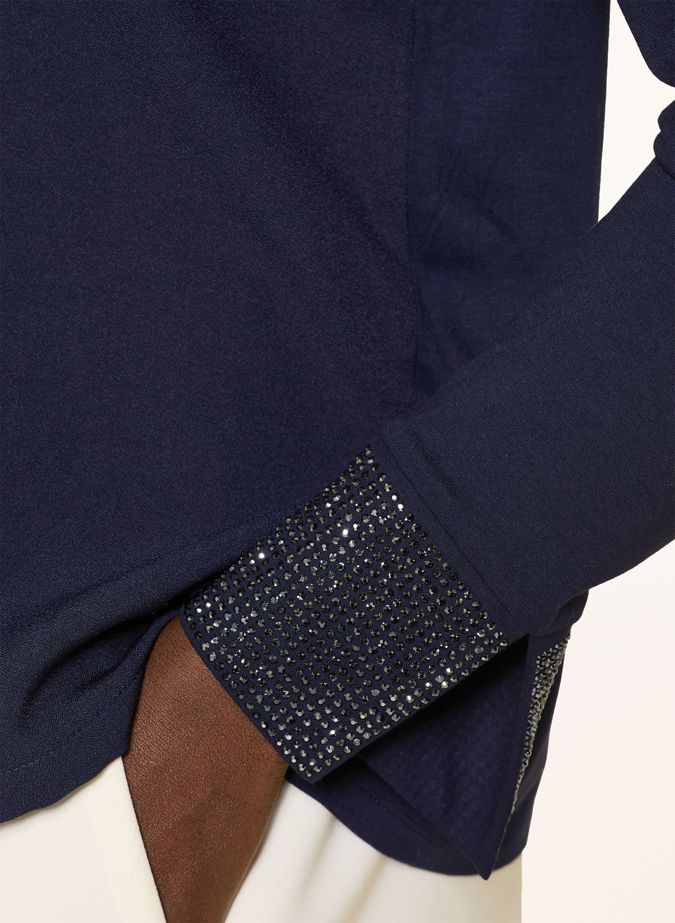 monari Shirt blouse in a mix of fabrics with rhinestones: DARK BLUE