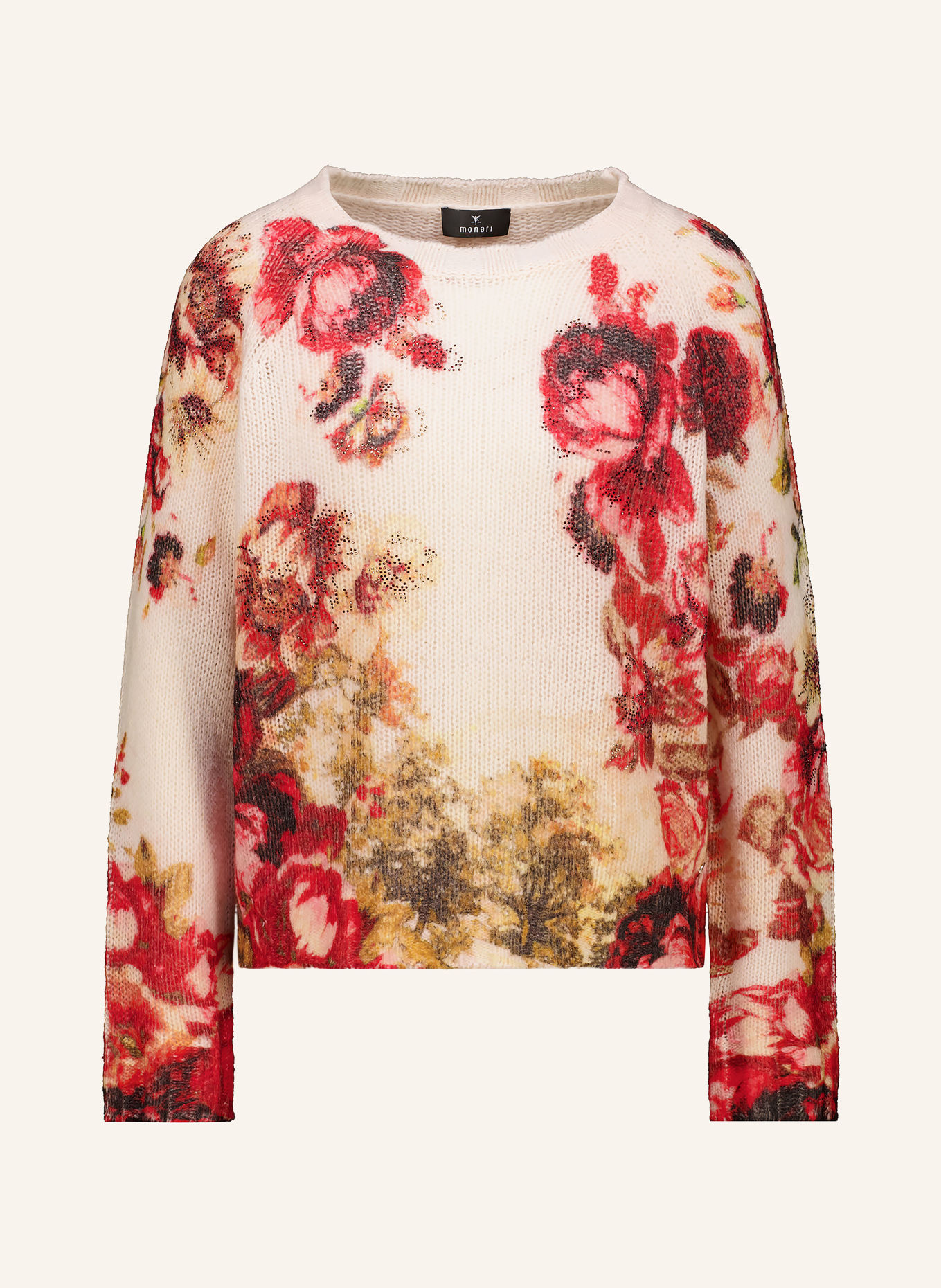 monari Sweater with gemstones: DARK RED / CREAM / OLIVE