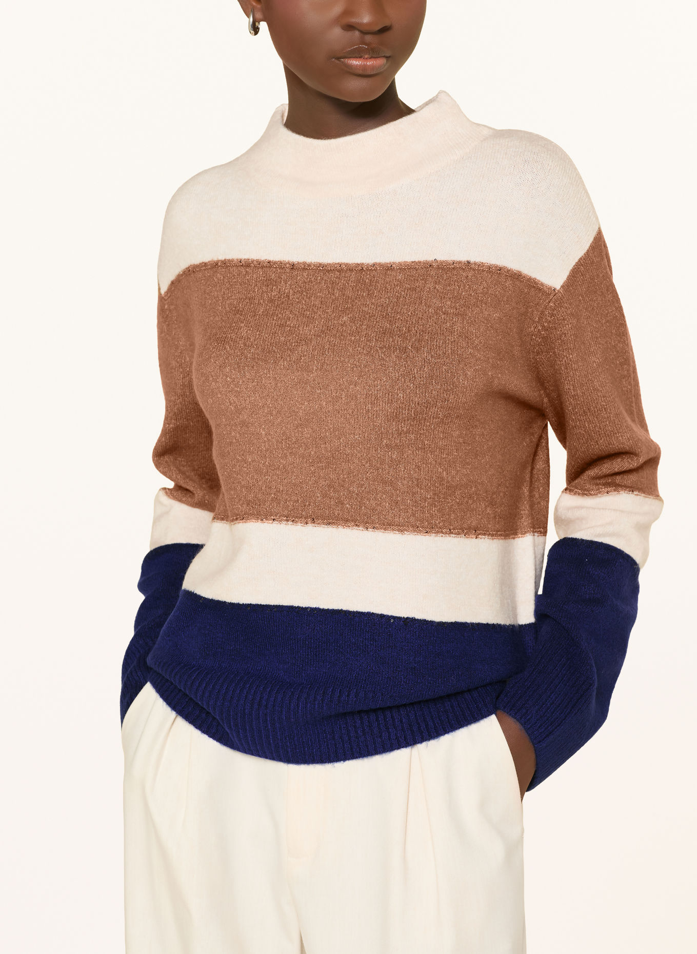 monari Pullover med pailletter: BRUN / ECRU / MØRKEBLÅ