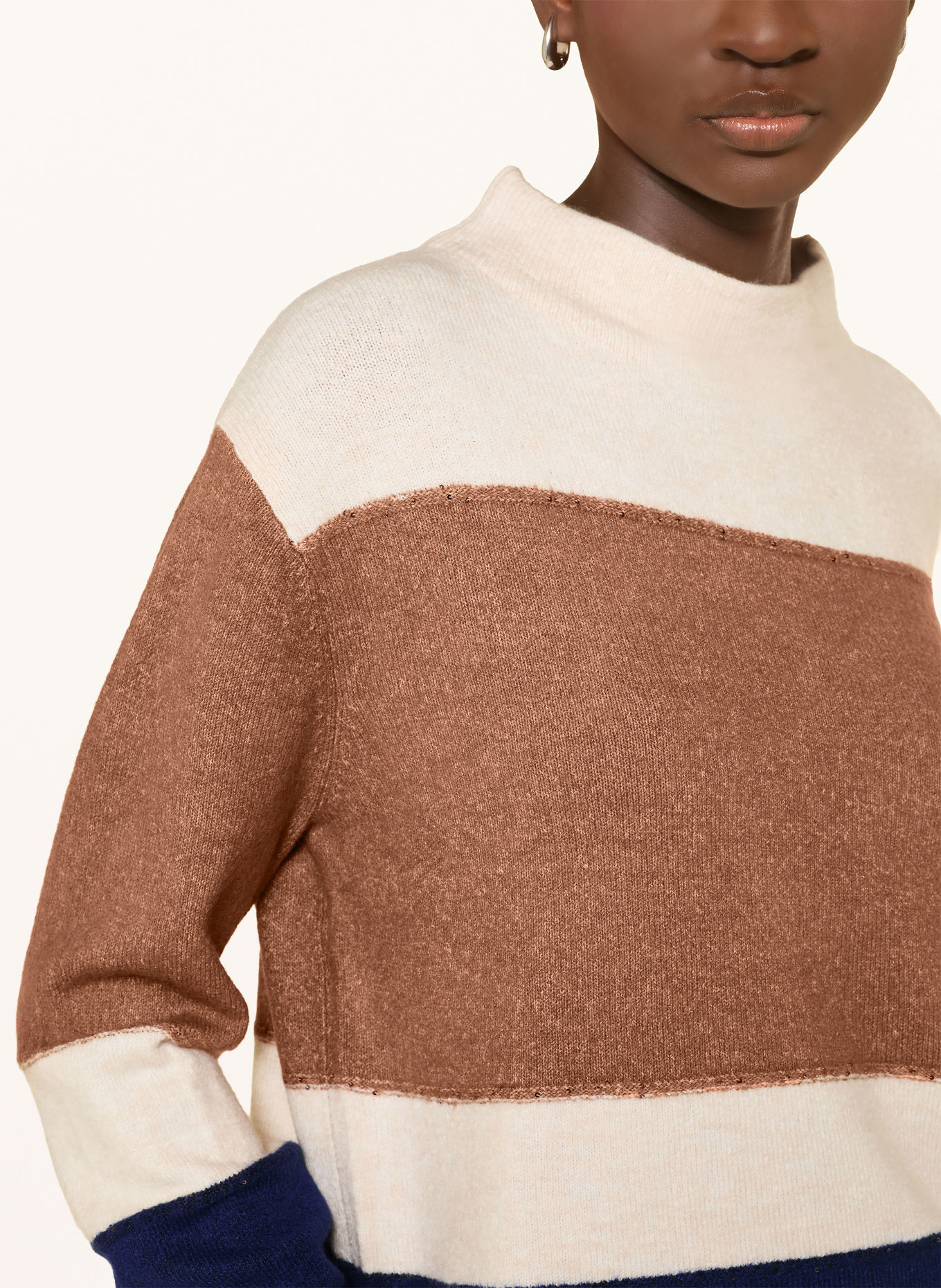 monari Pullover med pailletter: BRUN / ECRU / MØRKEBLÅ