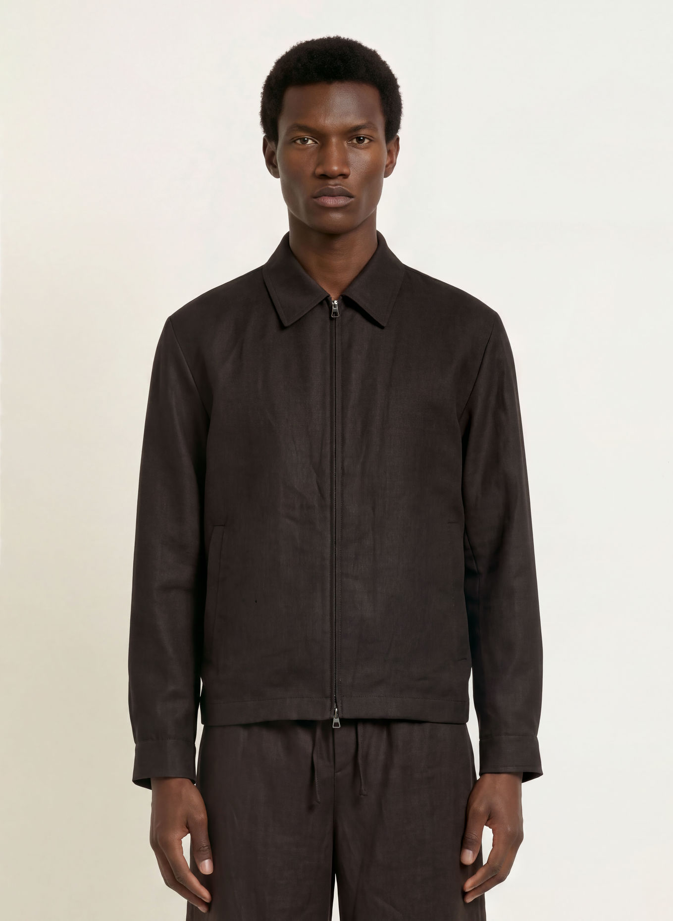 BOSS Overshirt WING van linnen: MARRON FONCÉ