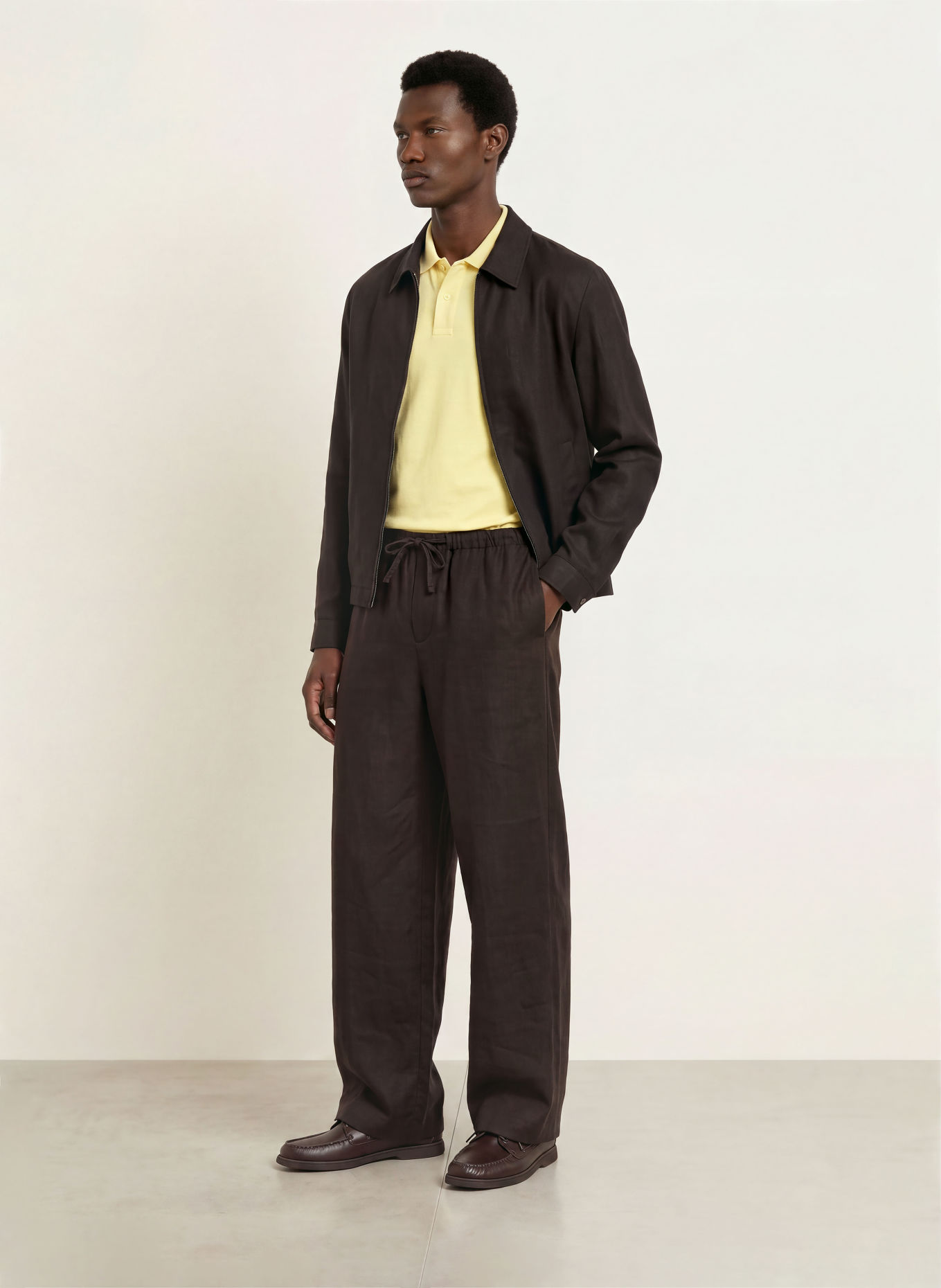 BOSS Overshirt WING van linnen: MARRON FONCÉ