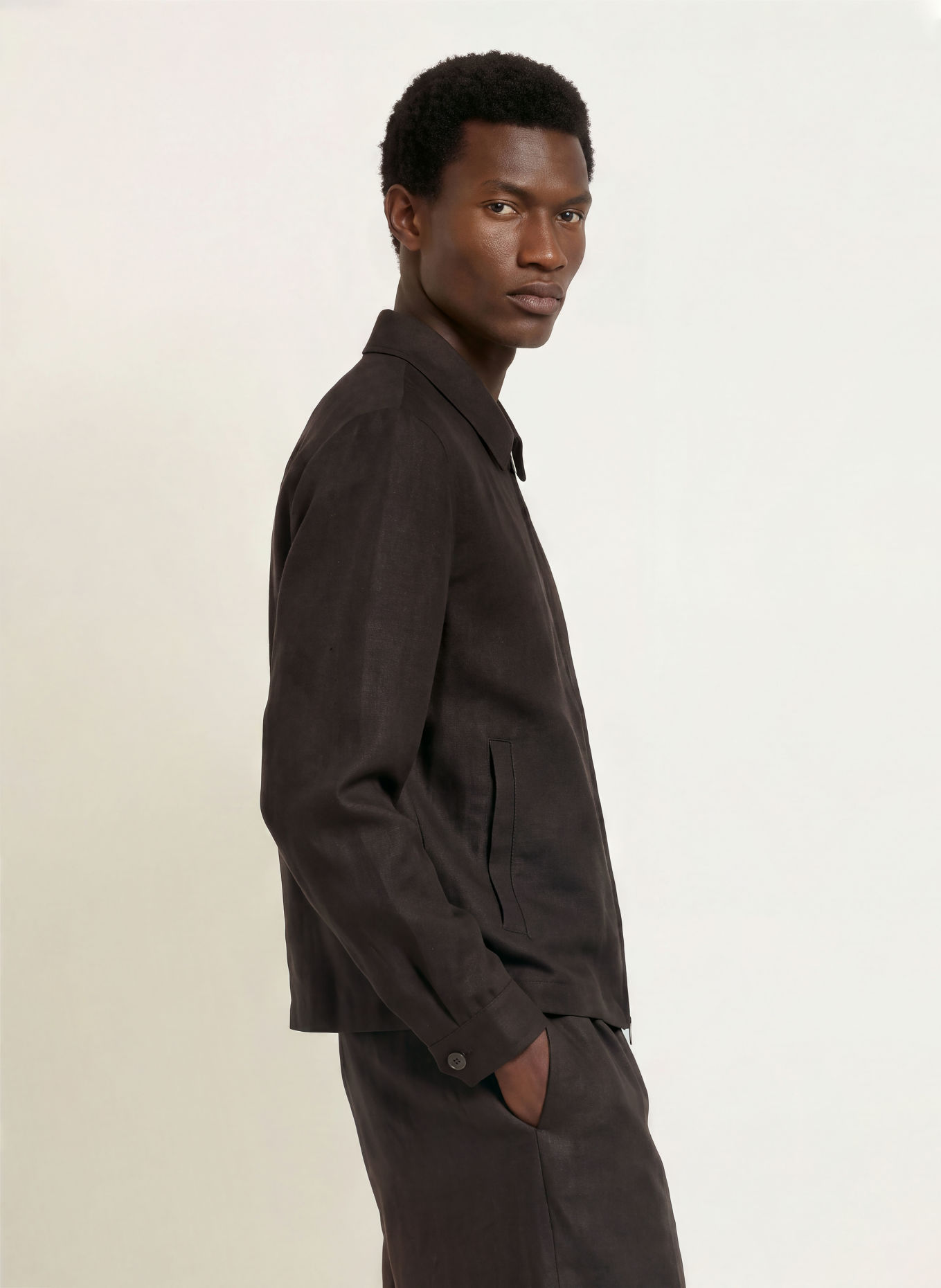 BOSS Overshirt WING van linnen: MARRON FONCÉ