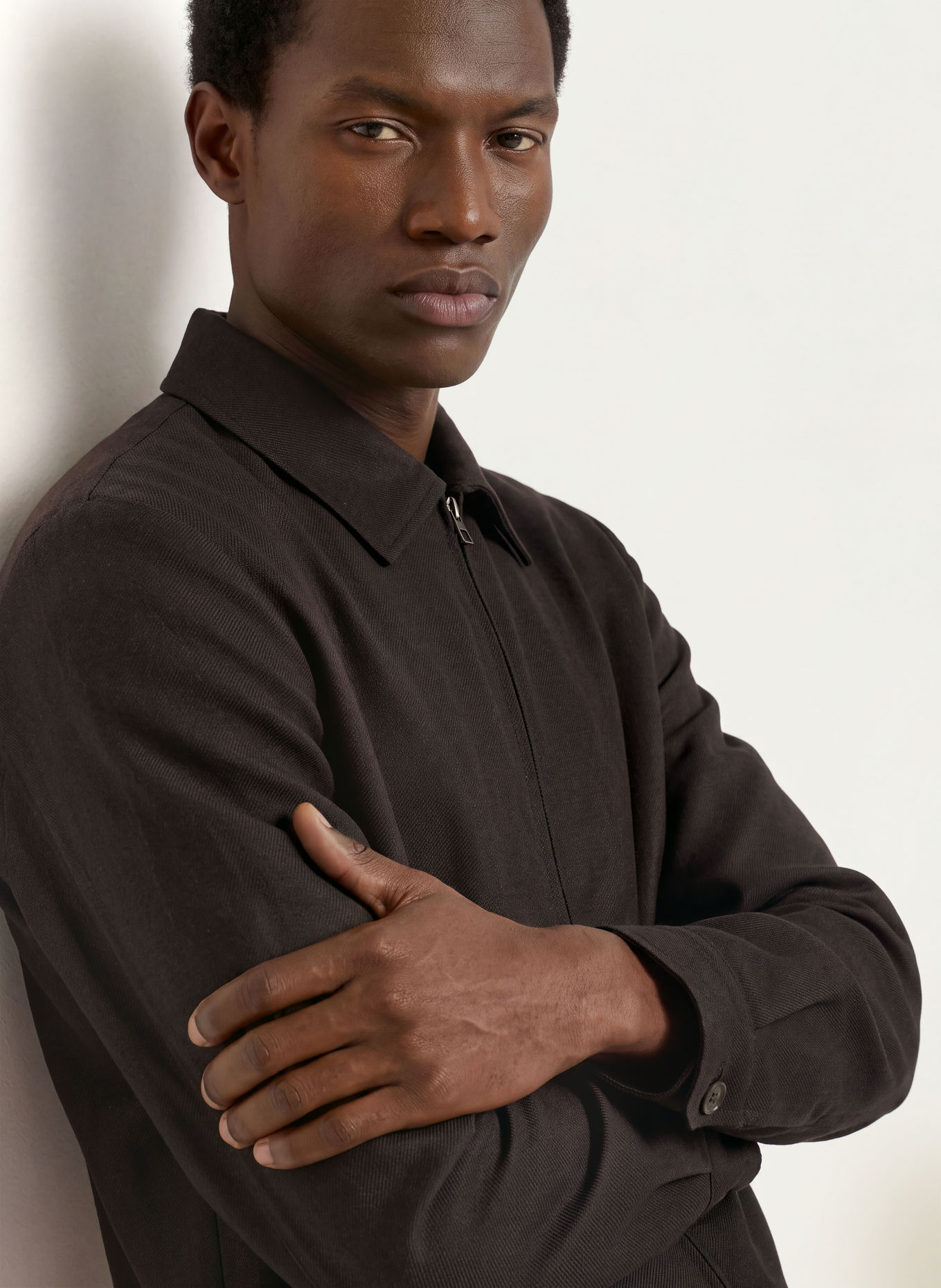 BOSS Overshirt WING van linnen: MARRON FONCÉ