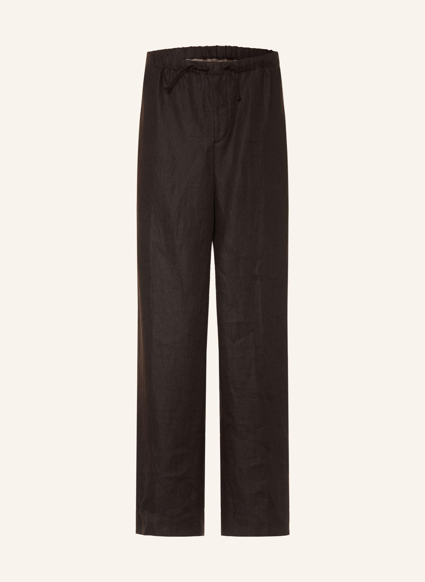 BOSS Linnen broek met regular fit in joggingstijl: MARRON FONCÉ