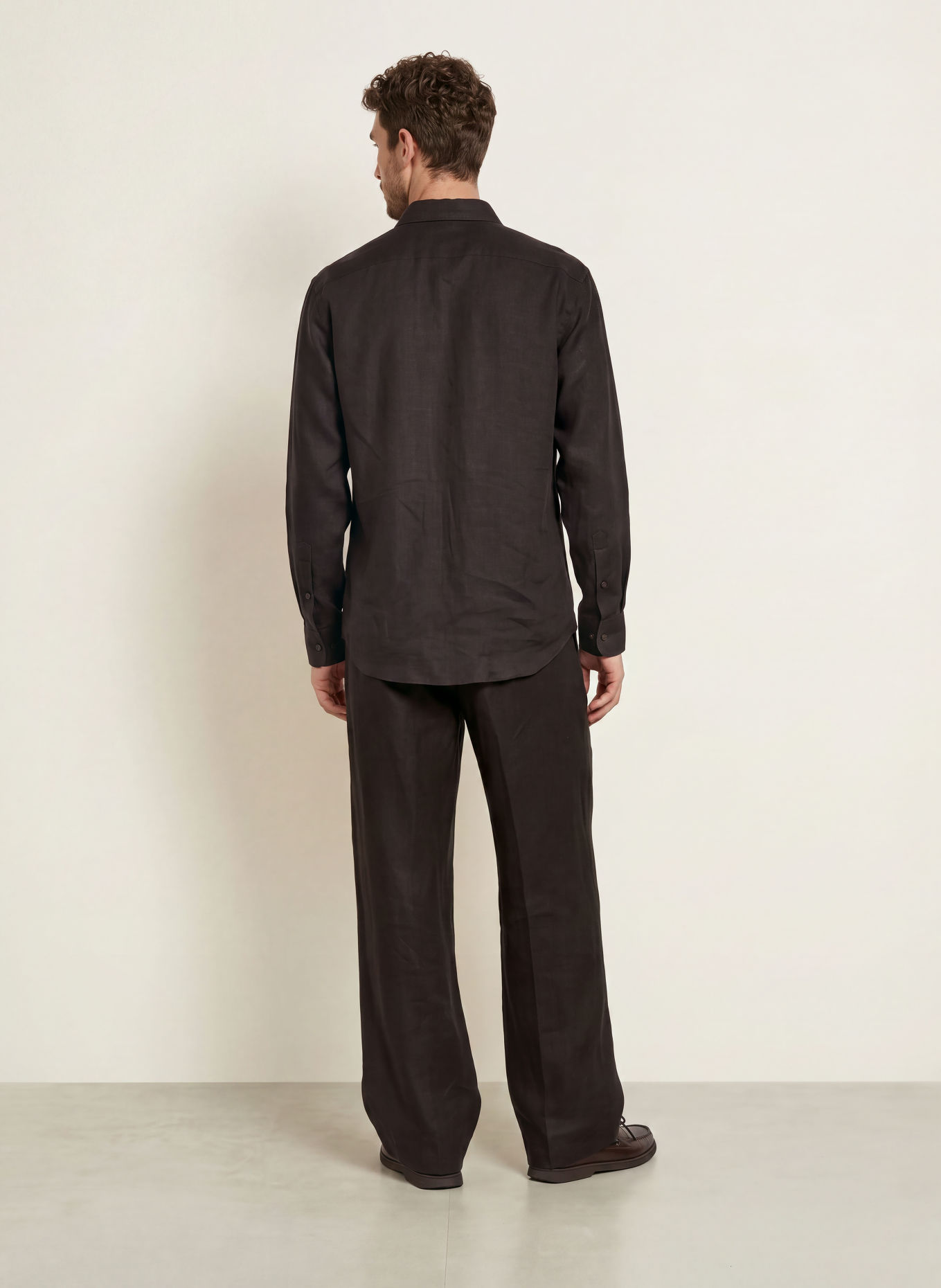 BOSS Linnen broek met regular fit in joggingstijl: MARRON FONCÉ