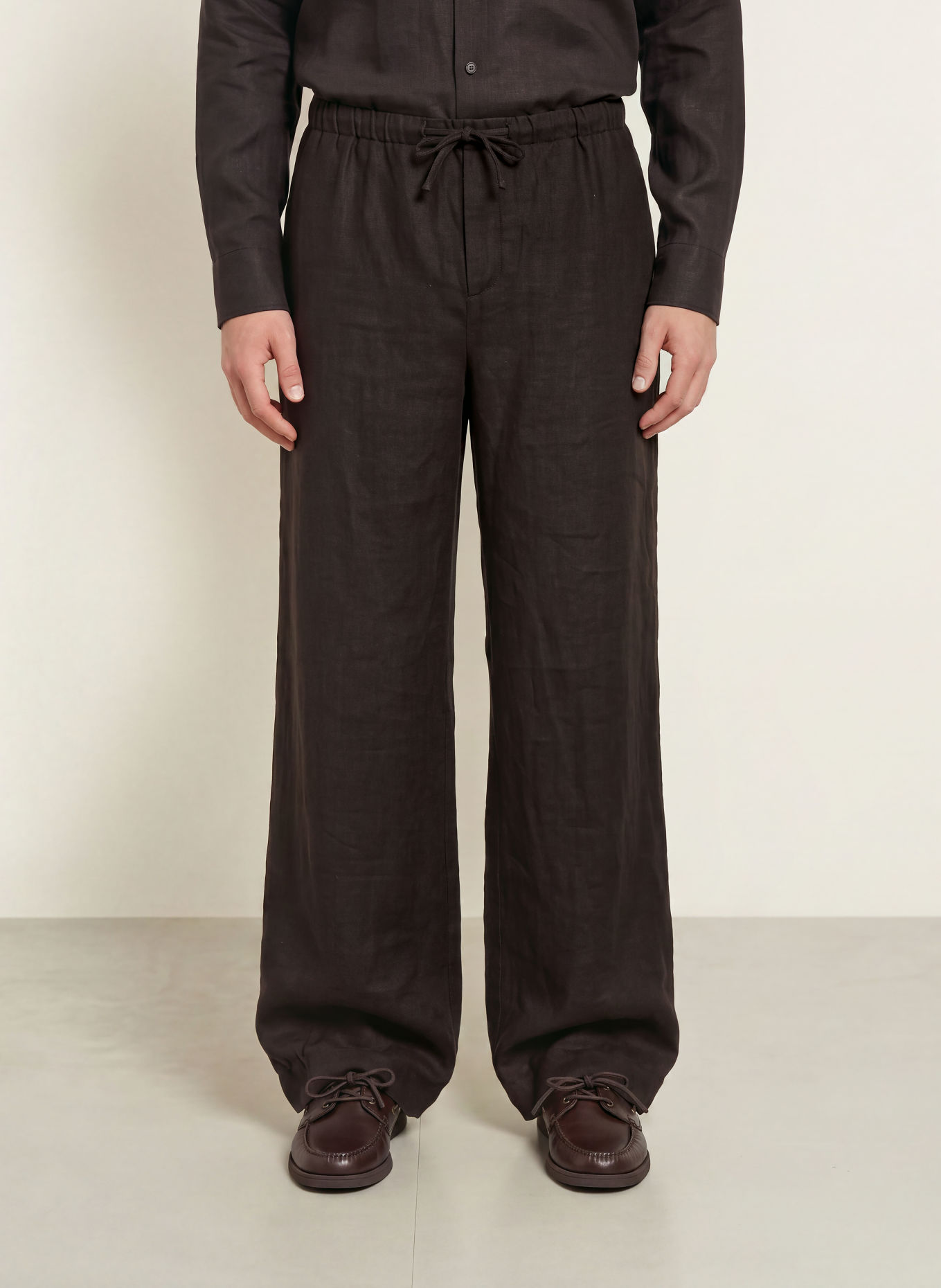 BOSS Linnen broek met regular fit in joggingstijl: MARRON FONCÉ