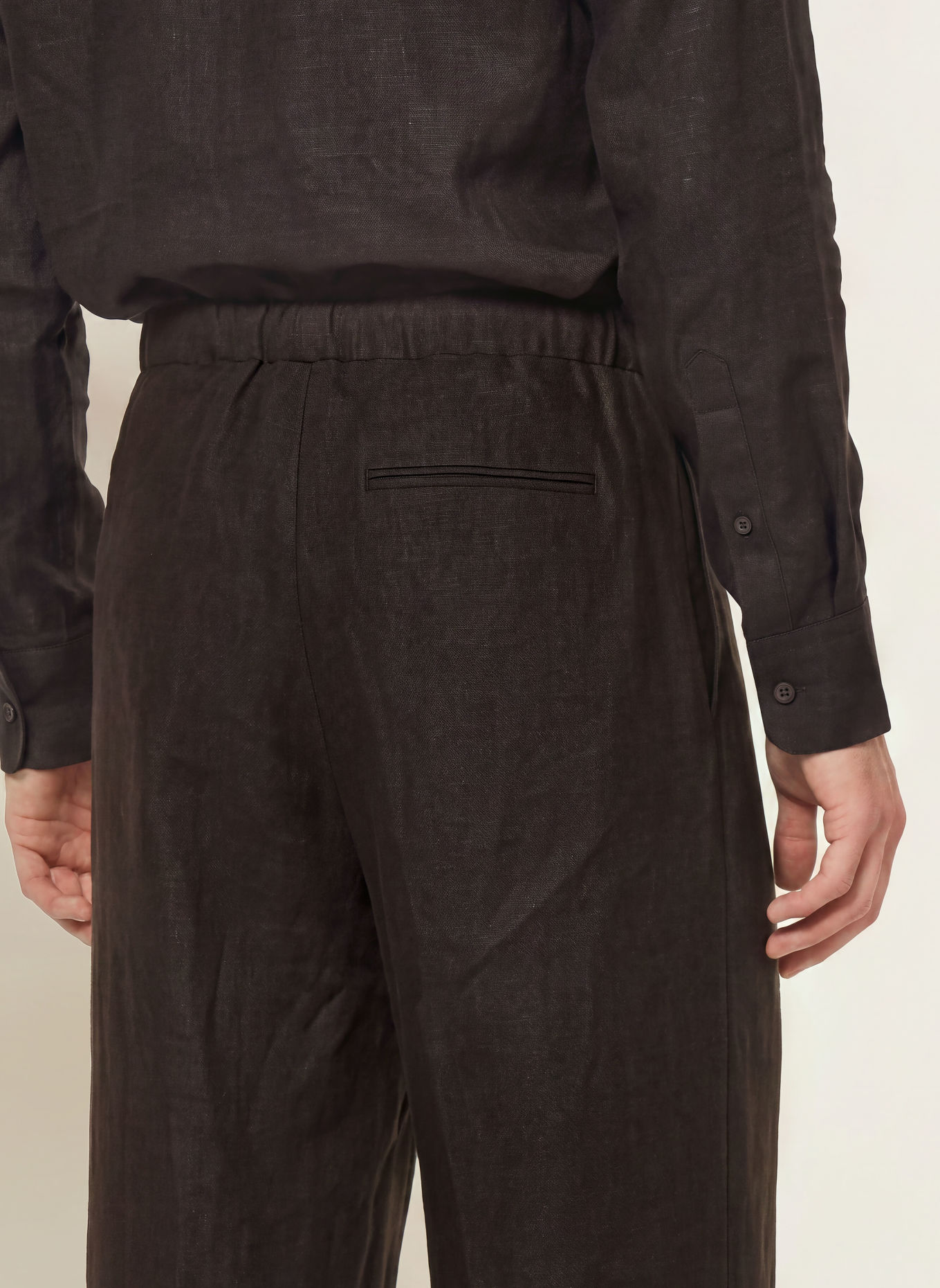 BOSS Linnen broek met regular fit in joggingstijl: MARRON FONCÉ