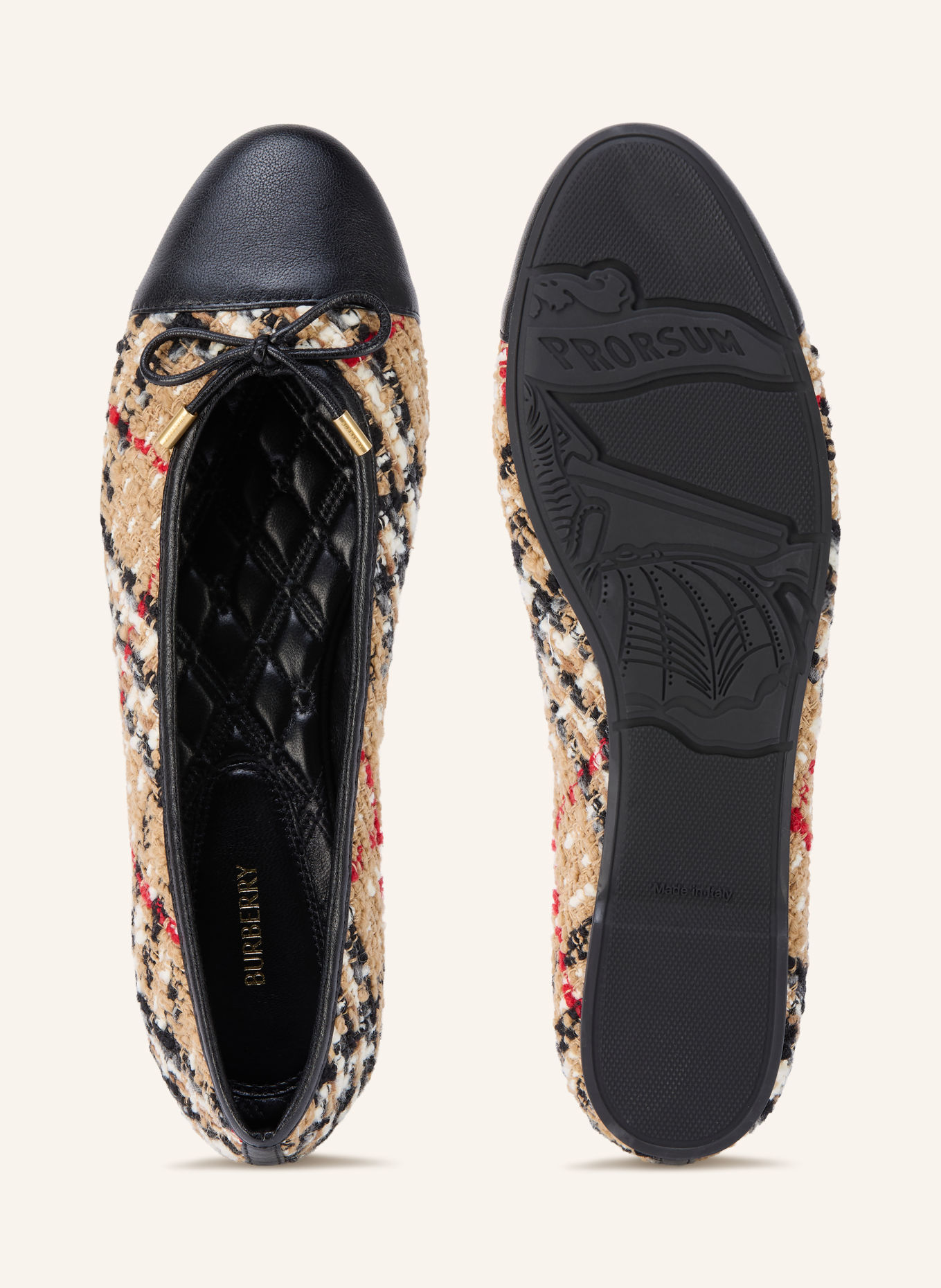 BURBERRY Ballerina's HIGHGATE: BEIGE / ROOD / ZWART
