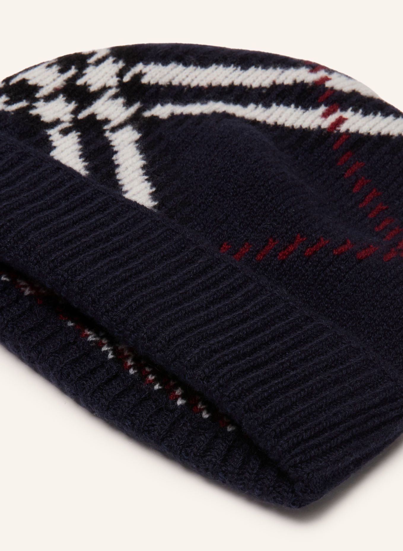 BURBERRY Cashmere Hat: DARK BLUE / DARK RED / WHITE