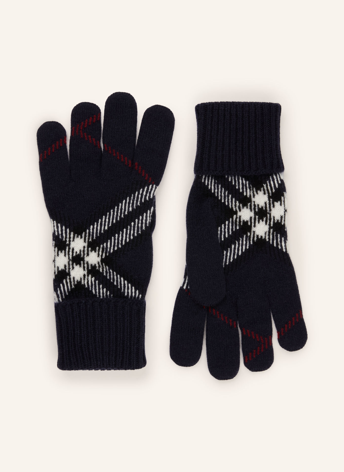 BURBERRY Gloves with cashmere: DARK BLUE / DARK RED / WHITE