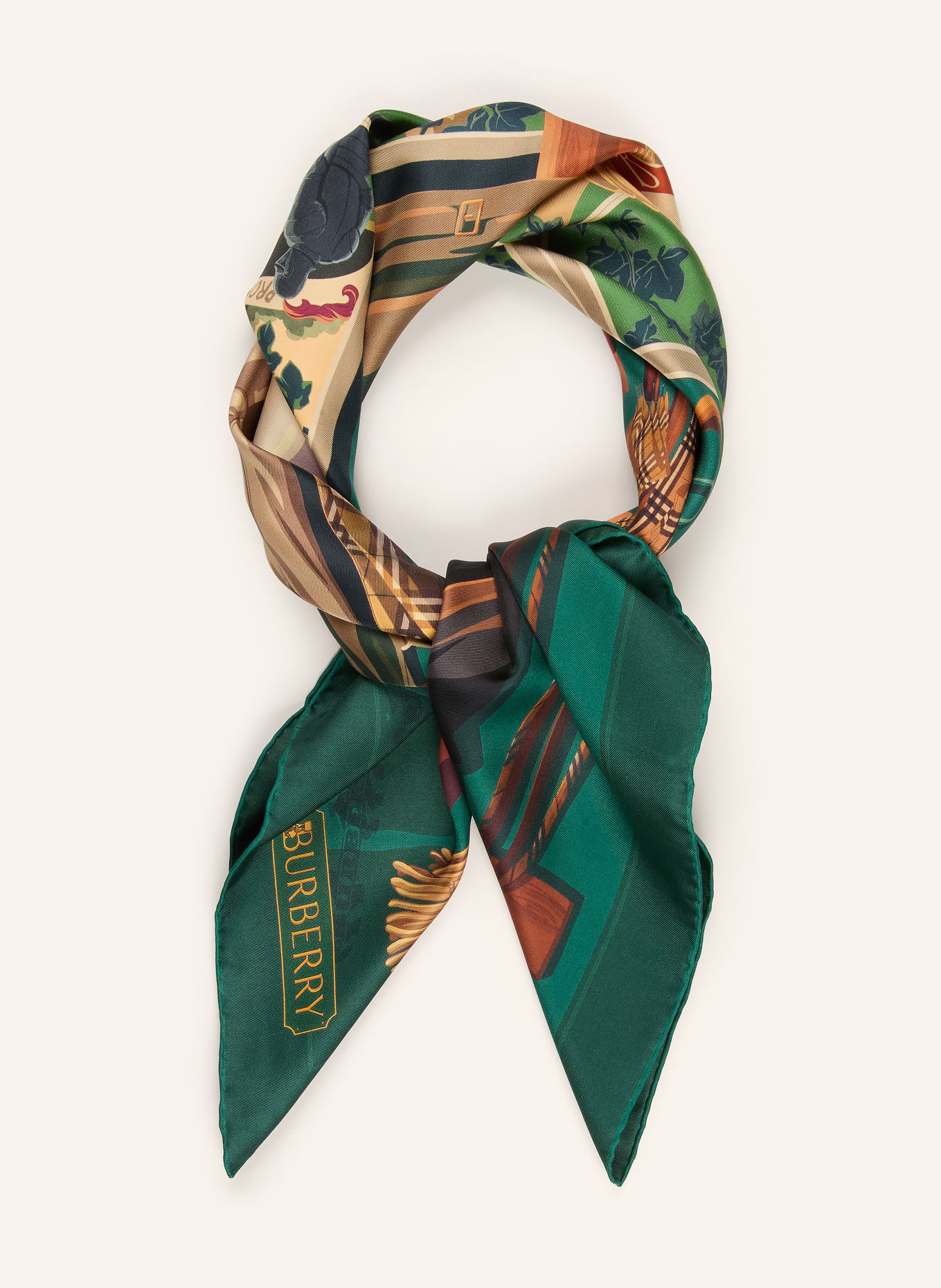 BURBERRY Seidentuch: DUNKELGRÜN / DUNKELLILA / DUNKELORANGE