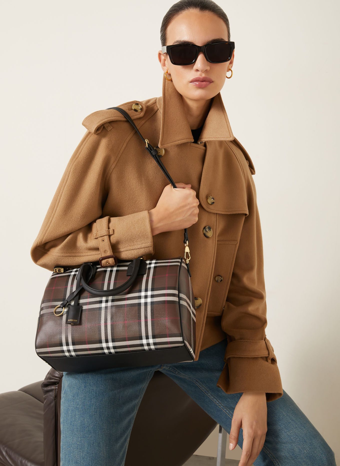 BURBERRY Handtas MEDIUM: MARRON FONCÉ / ROOD / WIT