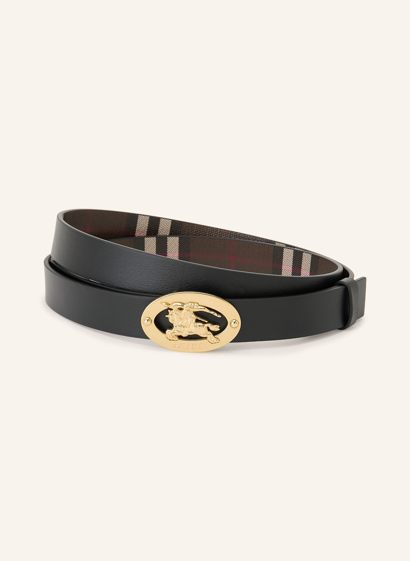 BURBERRY Reversible leather belt: TAUPE / CREAM / RED