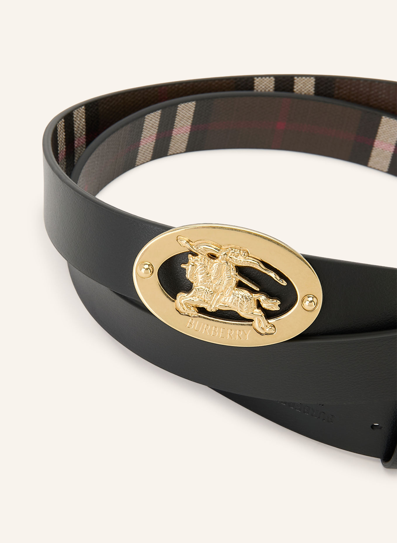 BURBERRY Reversible leather belt: TAUPE / CREAM / RED