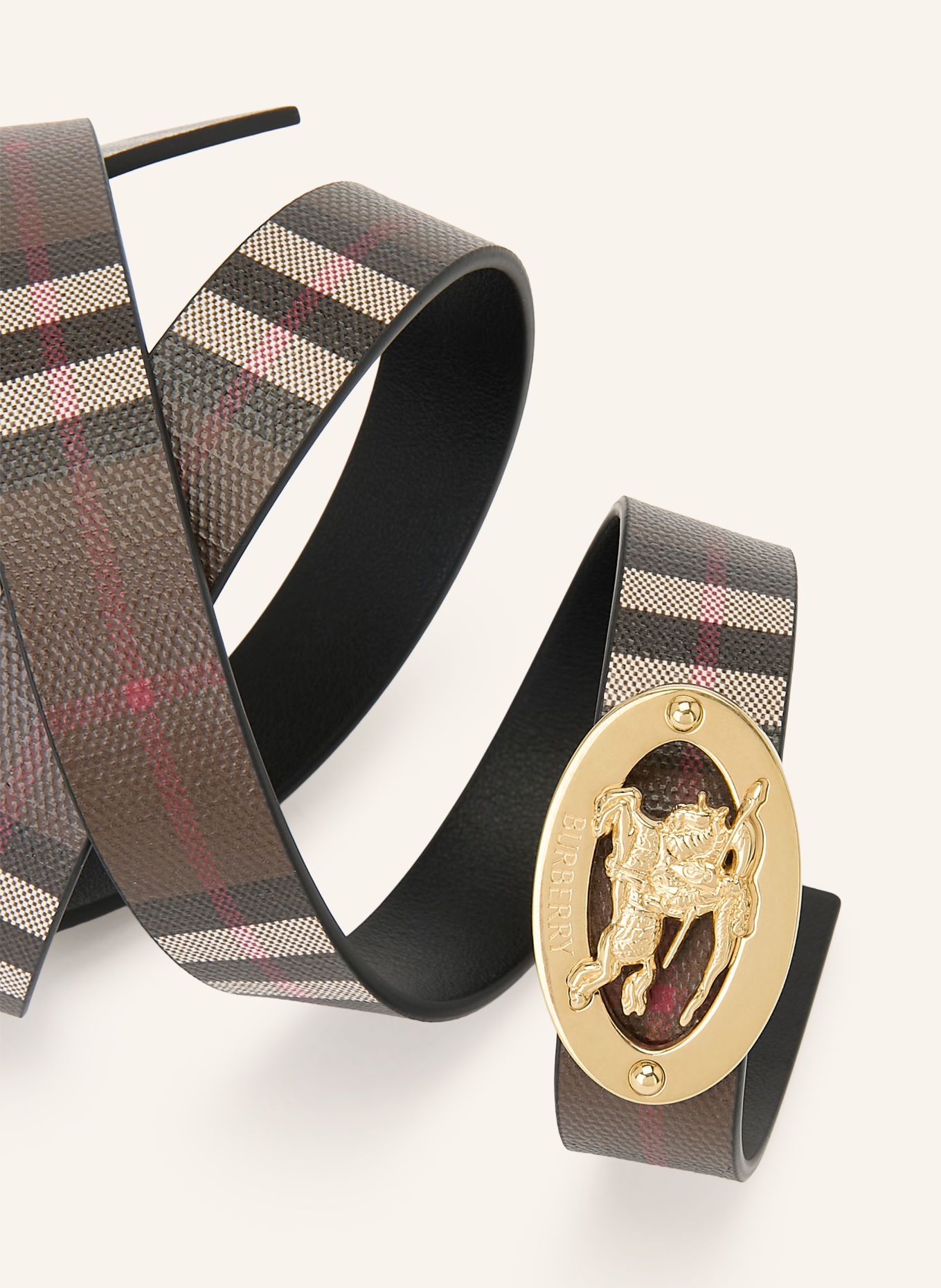 BURBERRY Reversible leather belt: TAUPE / CREAM / RED