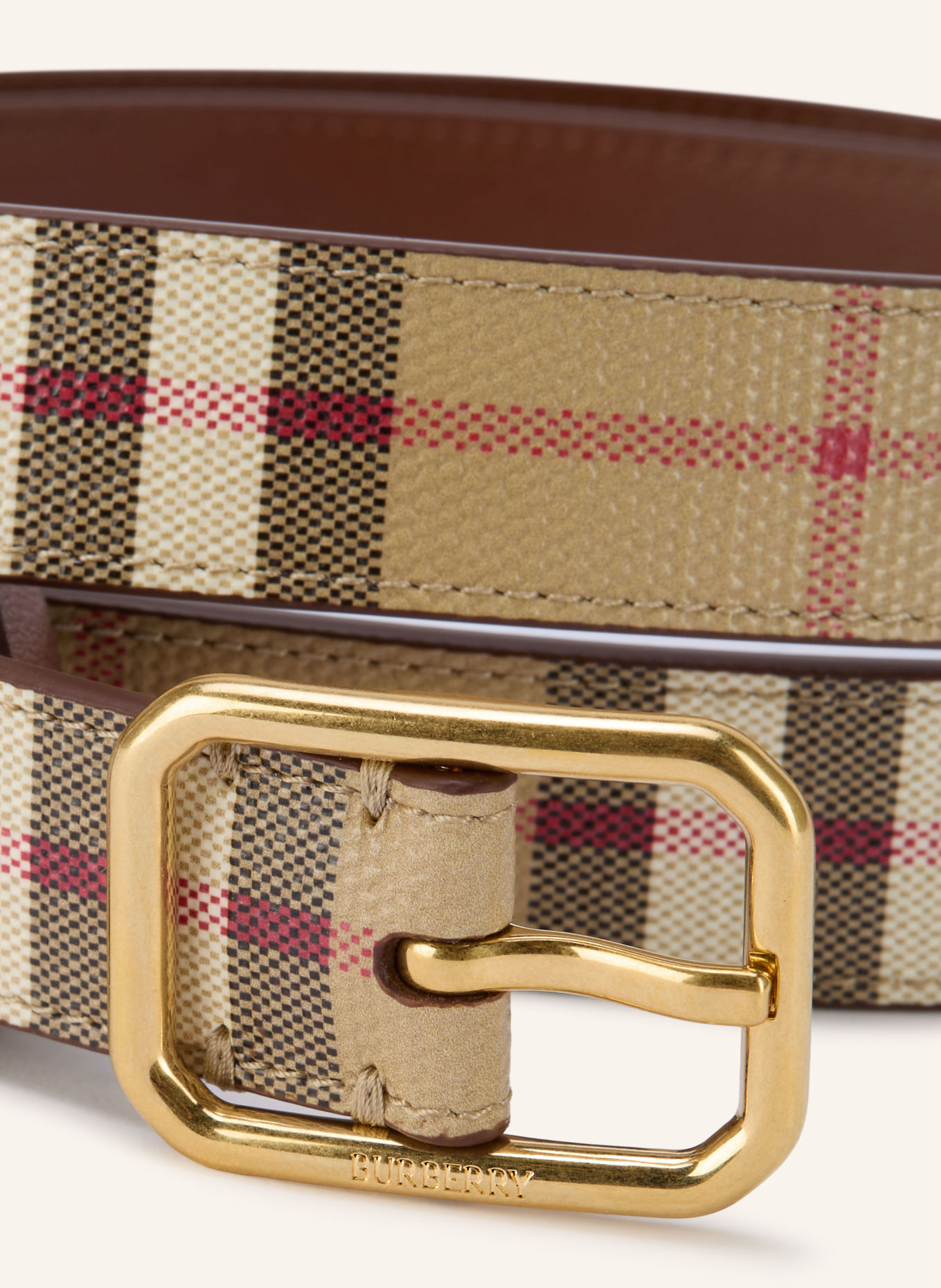 BURBERRY Læderbælte: BEIGE / GULD / RØD