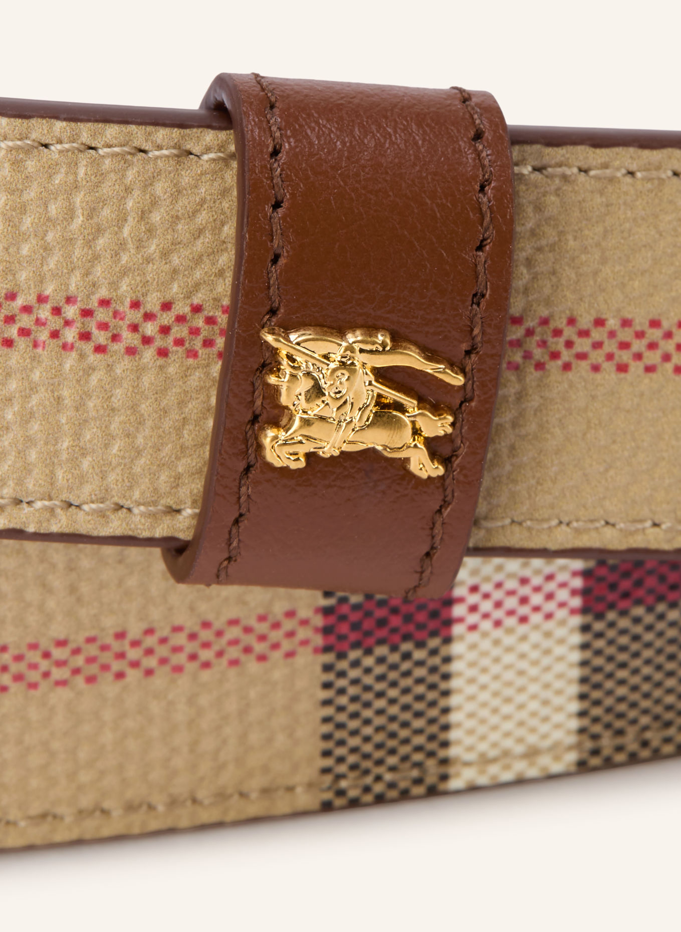 BURBERRY Læderbælte: BEIGE / GULD / RØD