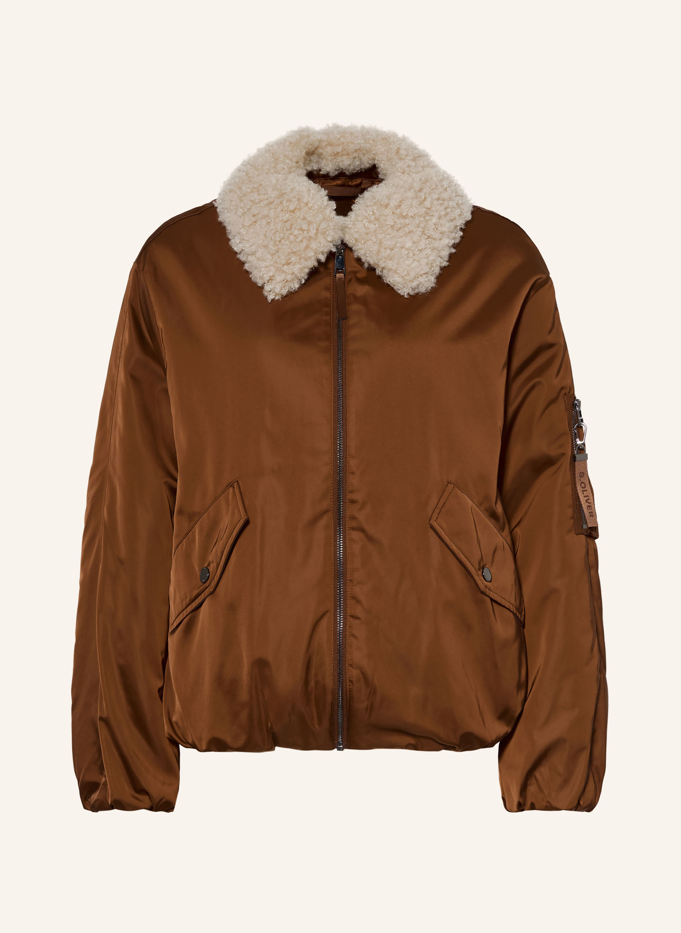 s.Oliver Bomber jacket with detachable faux fur: BROWN / CREAM