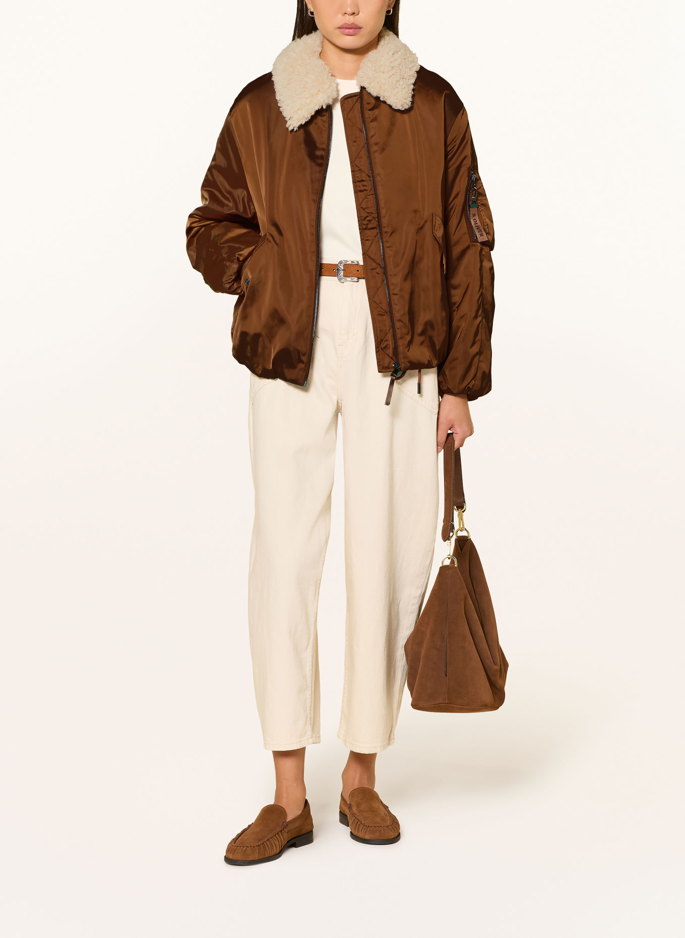 s.Oliver Bomber jacket with detachable faux fur: BROWN / CREAM