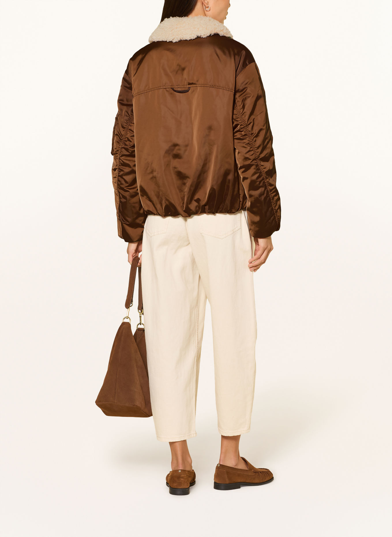 s.Oliver Bomber jacket with detachable faux fur: BROWN / CREAM