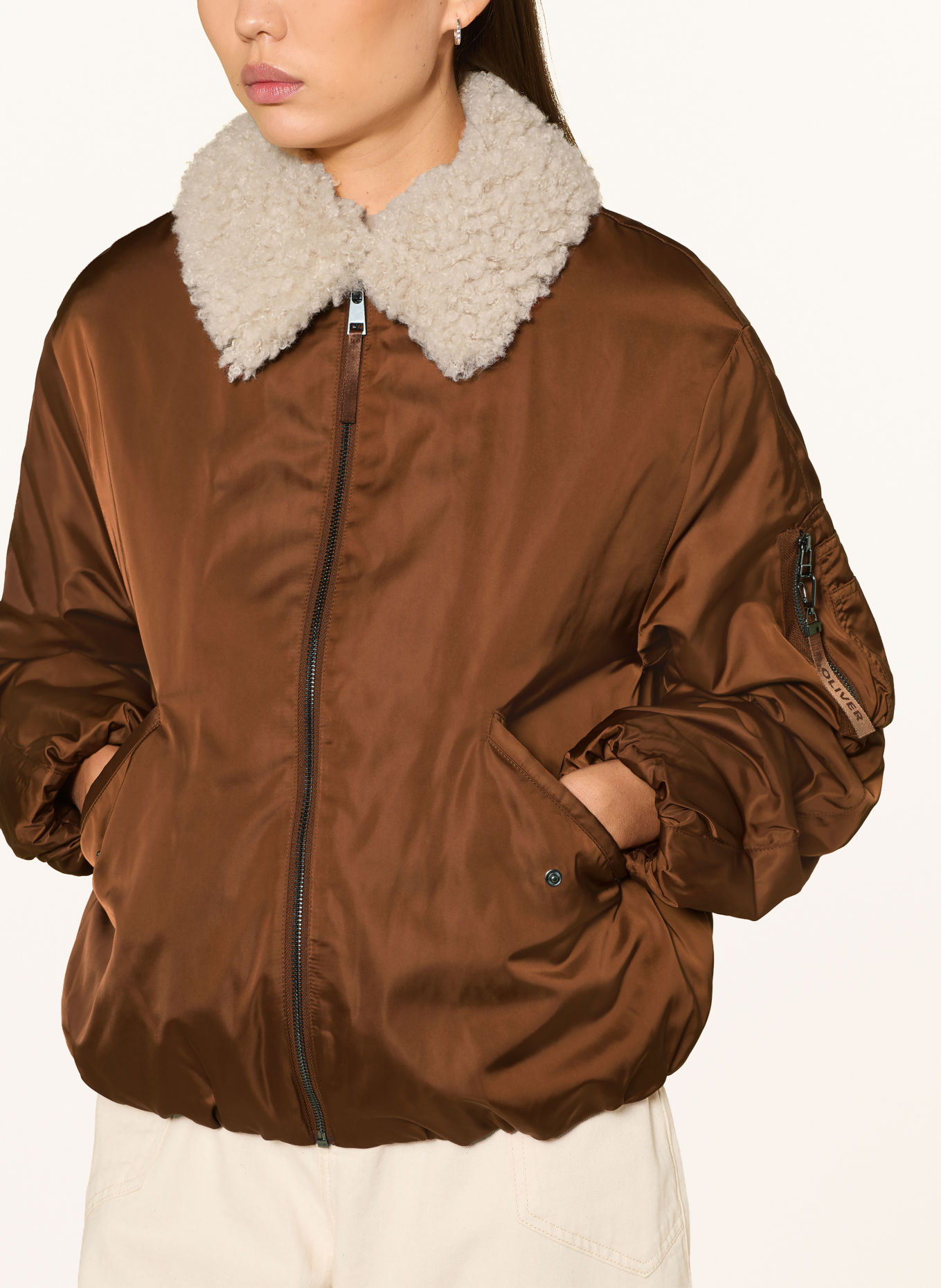 s.Oliver Bomber jacket with detachable faux fur: BROWN / CREAM