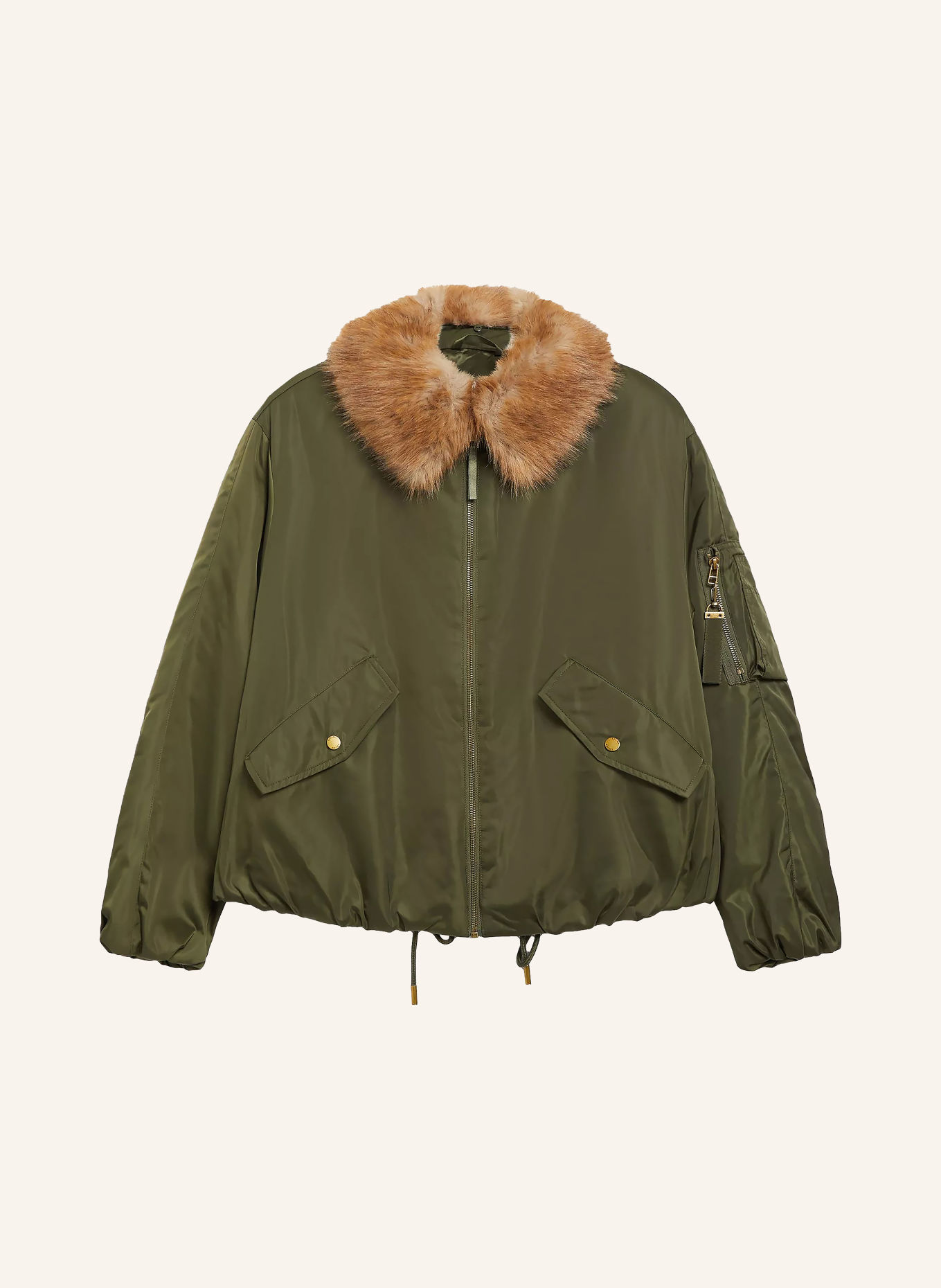 s.Oliver Blouson met afneembare kunstbontvoering: OLIJF / BEIGE