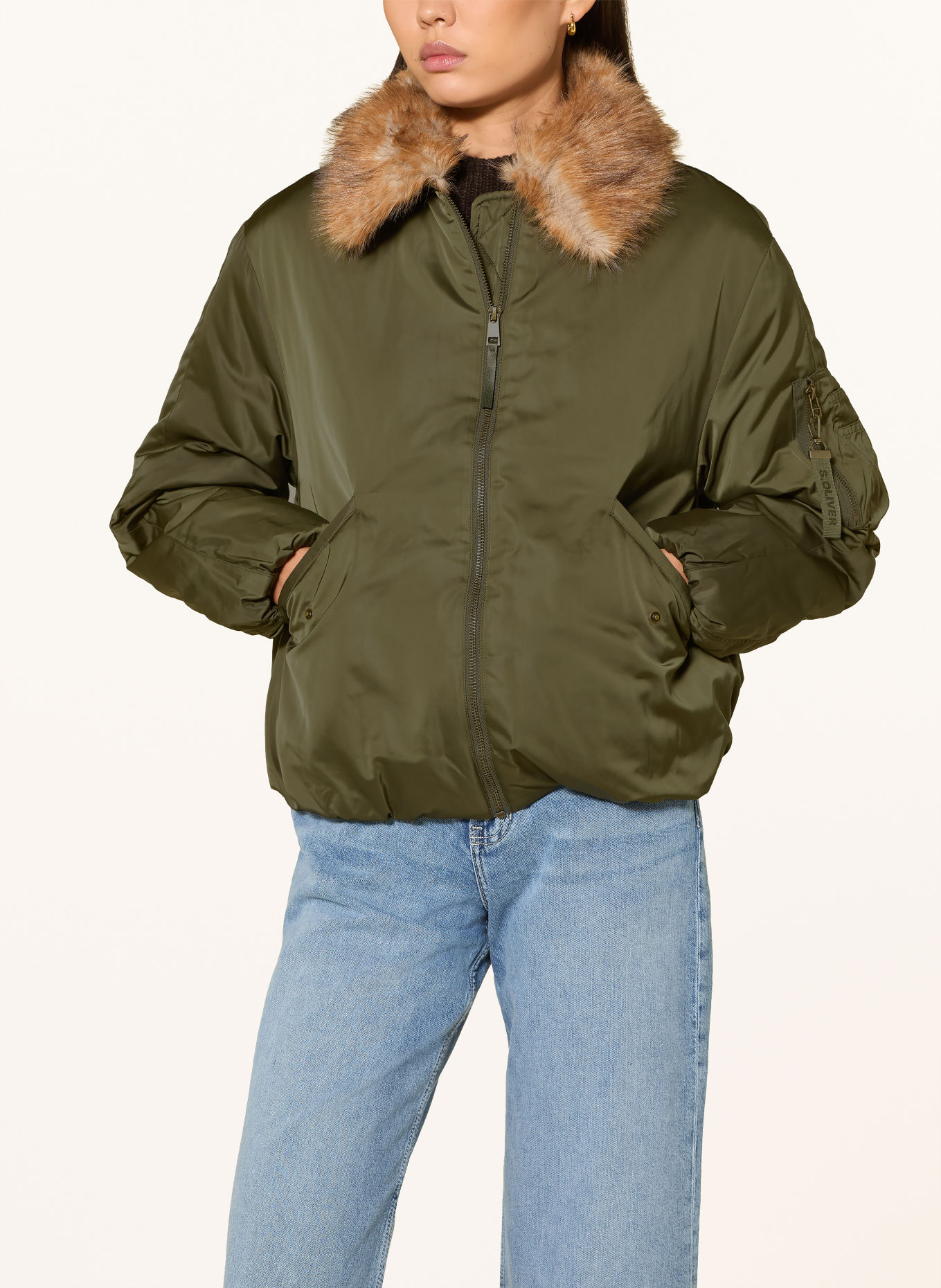 s.Oliver Blouson met afneembare kunstbontvoering: OLIJF / BEIGE