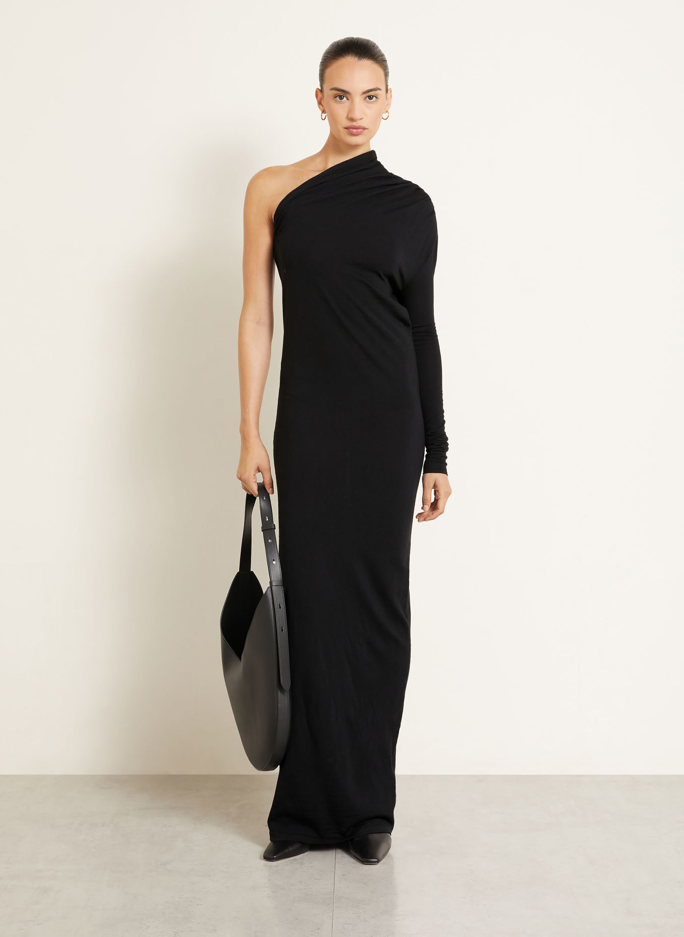 ARMARIUM One-Shoulder-Kleid MARCELLA mit Merinowolle: SCHWARZ