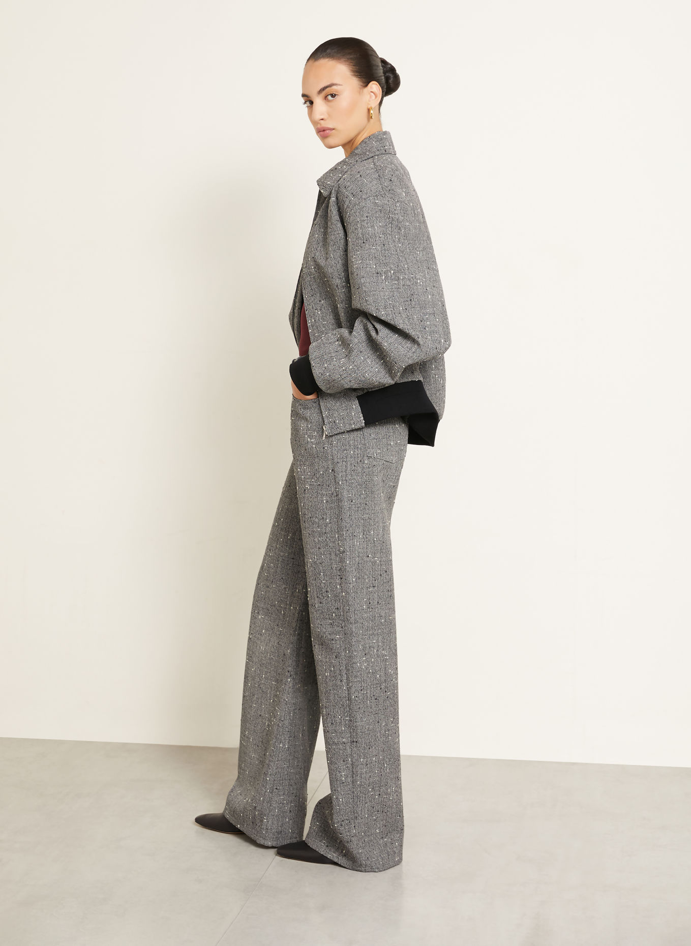 ARMARIUM Marlenehose LUKE aus Tweed: GRAU / WEISS