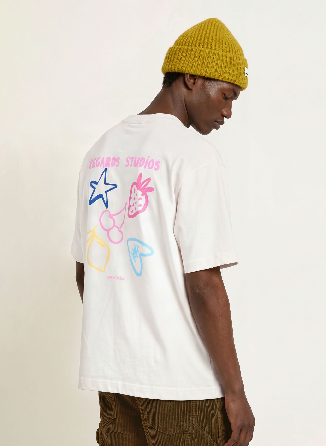 REGARDS T-shirt: ECRU / PINK / BLUE