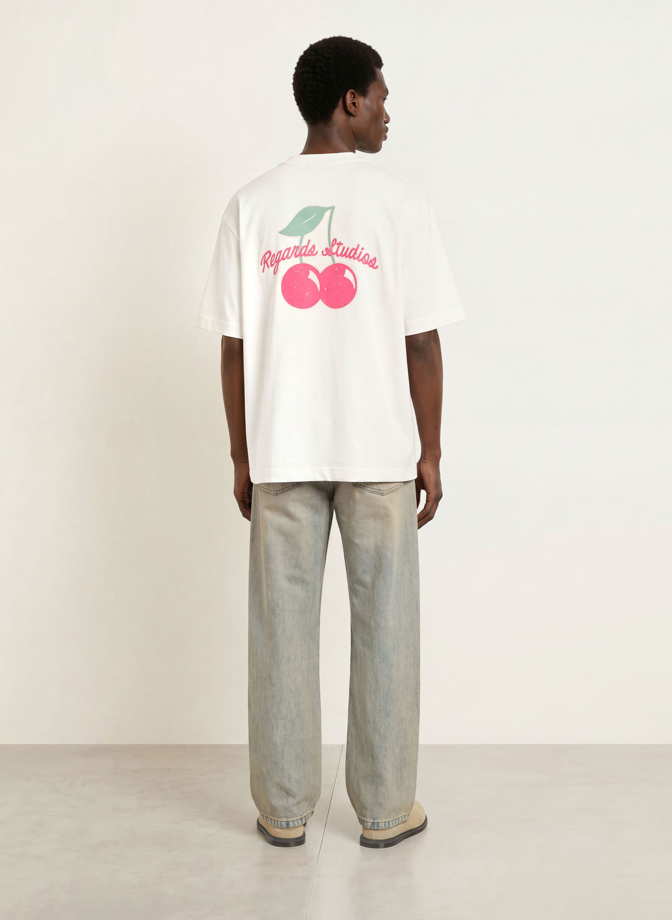 REGARDS T-shirt: ECRU / FUCHSIA / GREEN