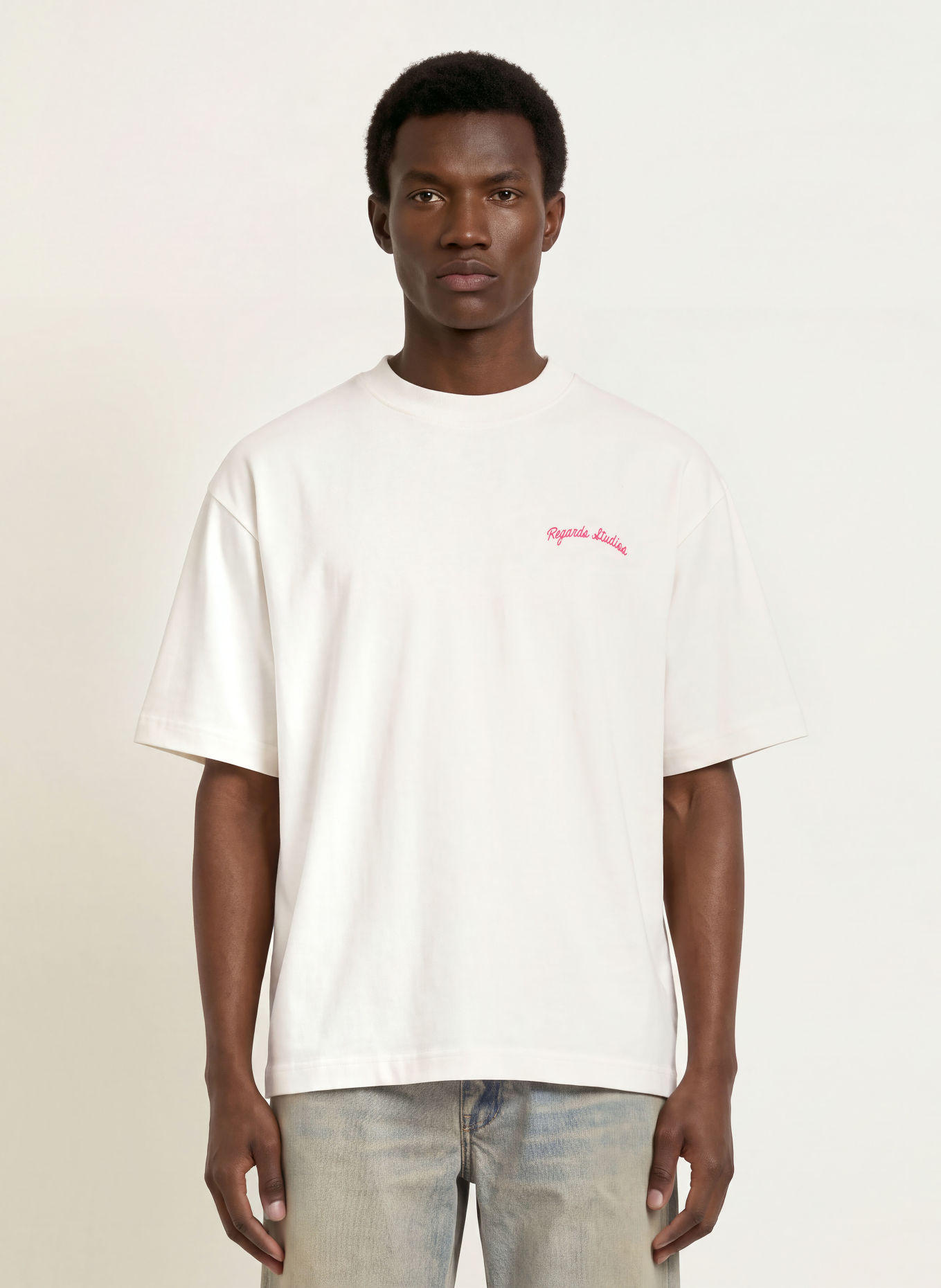 REGARDS T-shirt: ECRU / FUCHSIA / GREEN