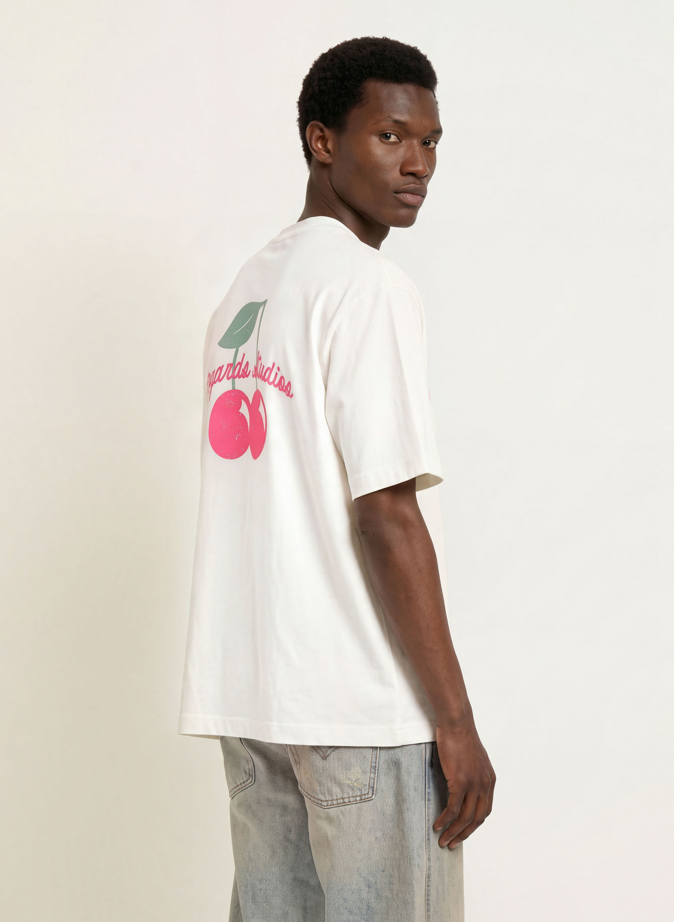 REGARDS T-shirt: ECRU / FUCHSIA / GREEN