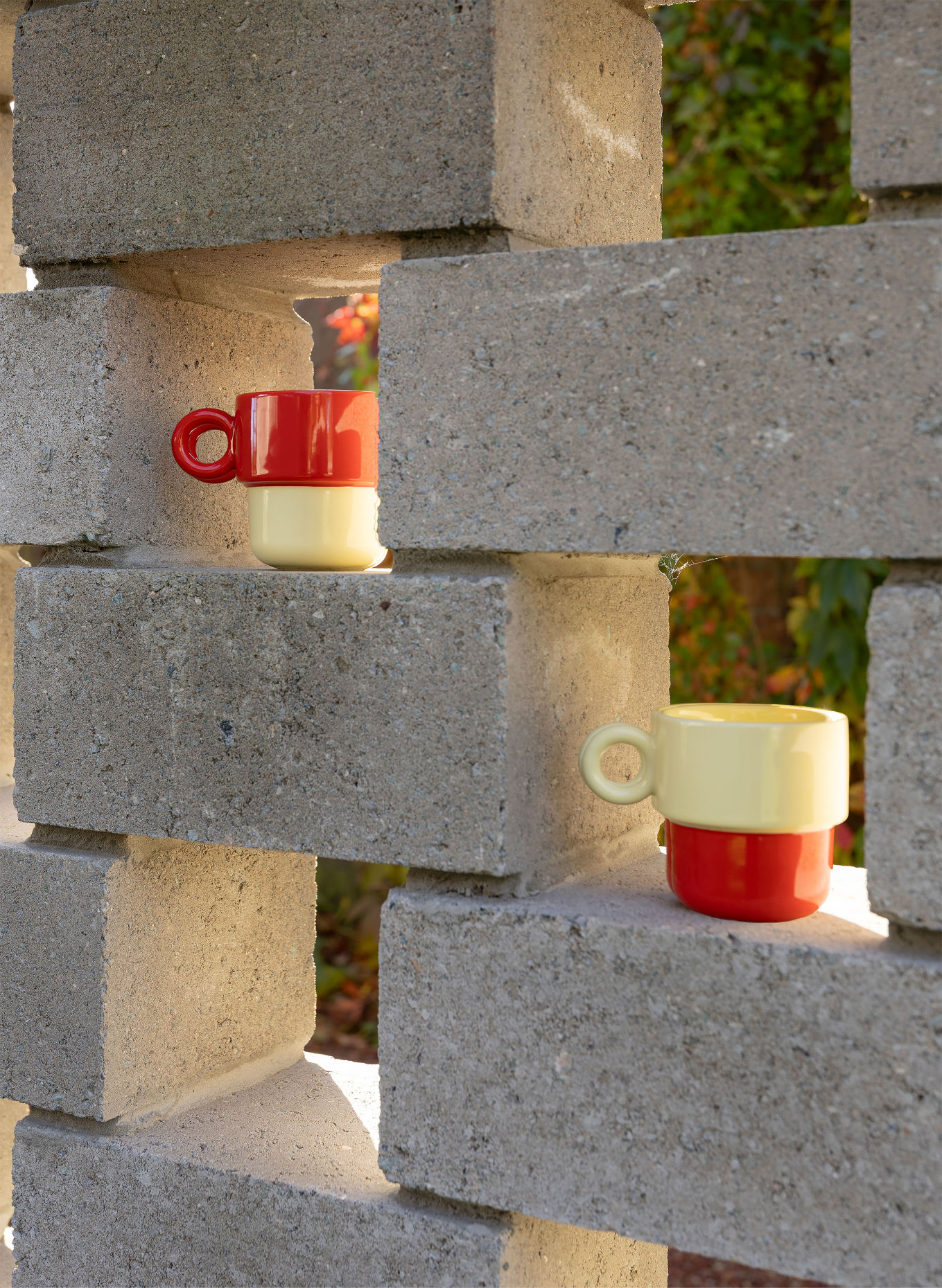 &k amsterdam Set of 2 CHIQUITO mugs with handles: DARK ORANGE / YELLOW