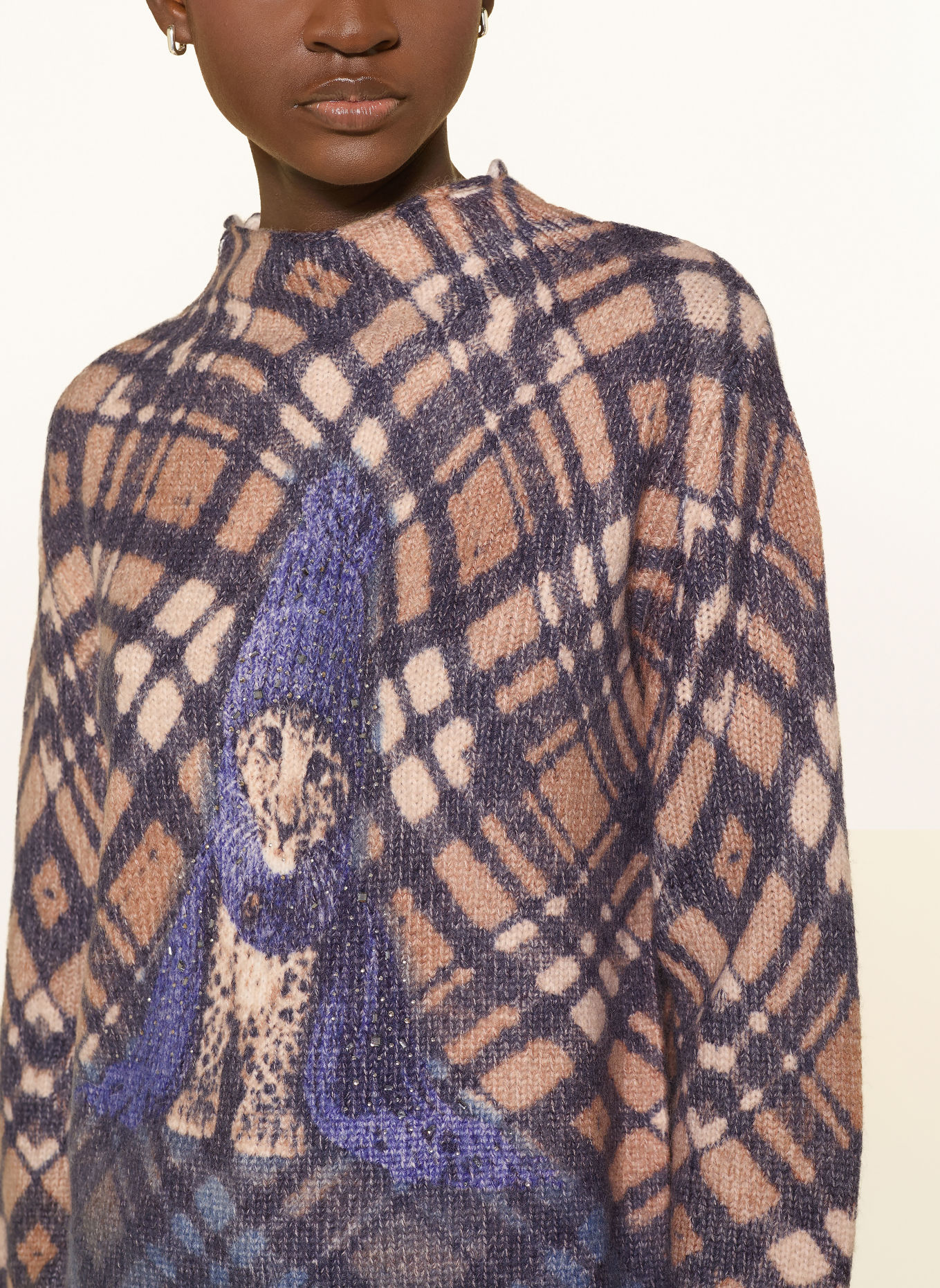 monari Pullover med smykkesten: MØRKEBLÅ / BEIGE / LILLA