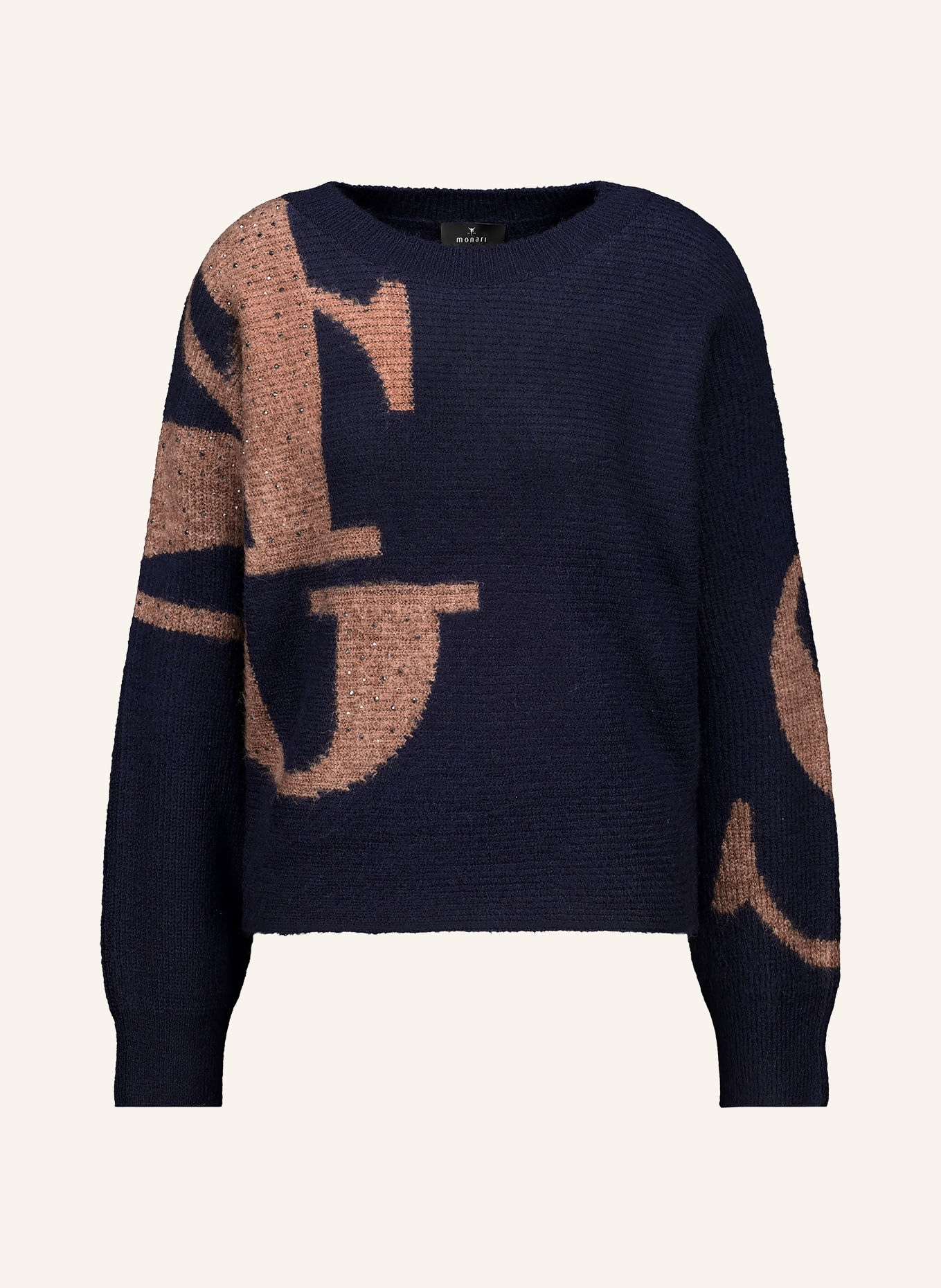 monari Sweater with decorative stones: DARK BLUE / BROWN