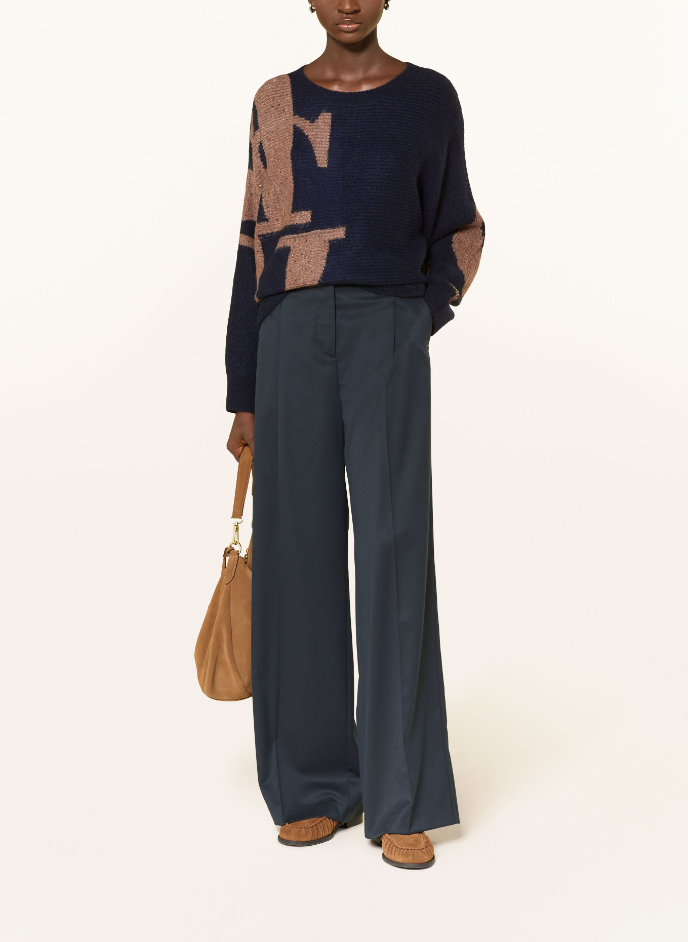 monari Sweater with decorative stones: DARK BLUE / BROWN