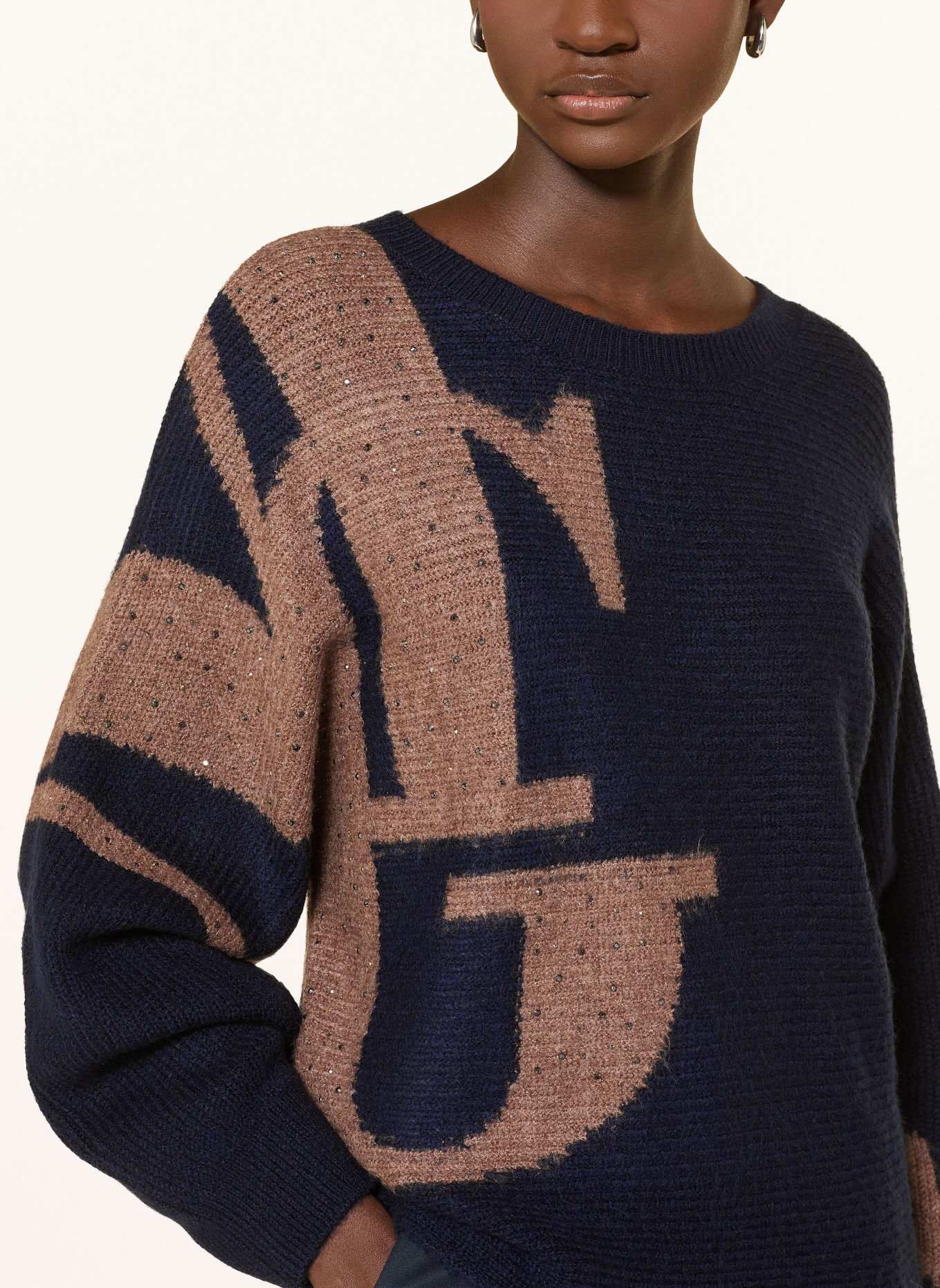 monari Sweater with decorative stones: DARK BLUE / BROWN