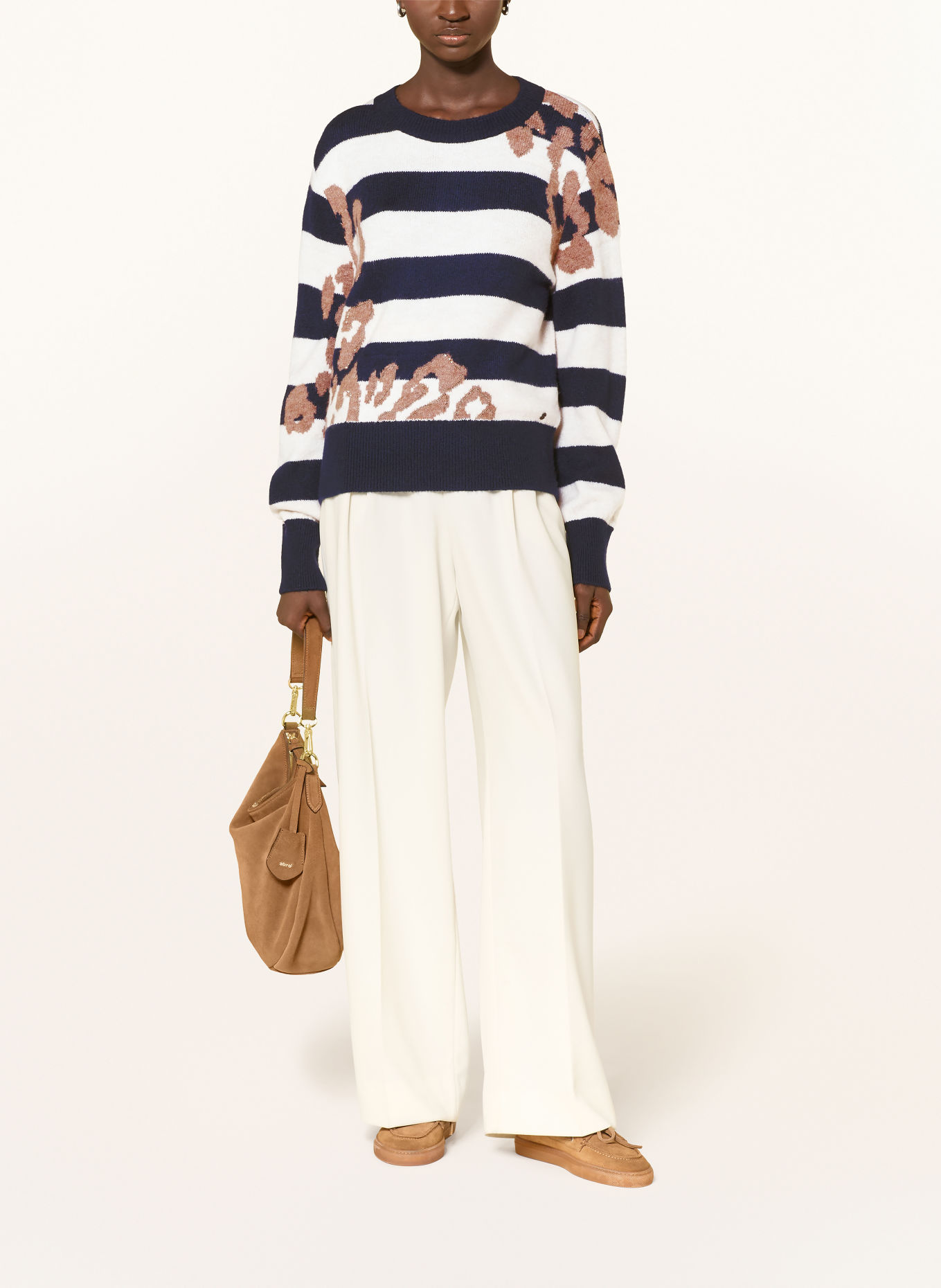 monari Sweater with gemstones: DARK BLUE / BROWN / ECRU