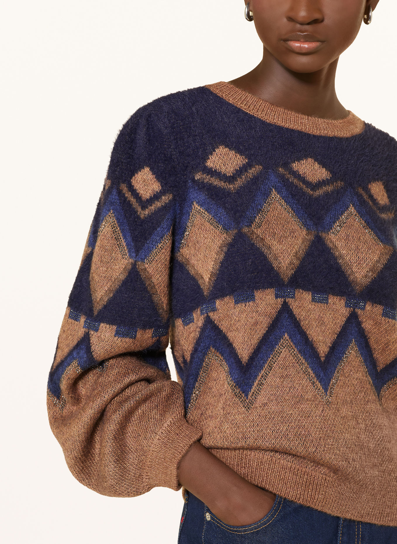 monari Pullover med smykkesten: BRUN / MØRKEBLÅ