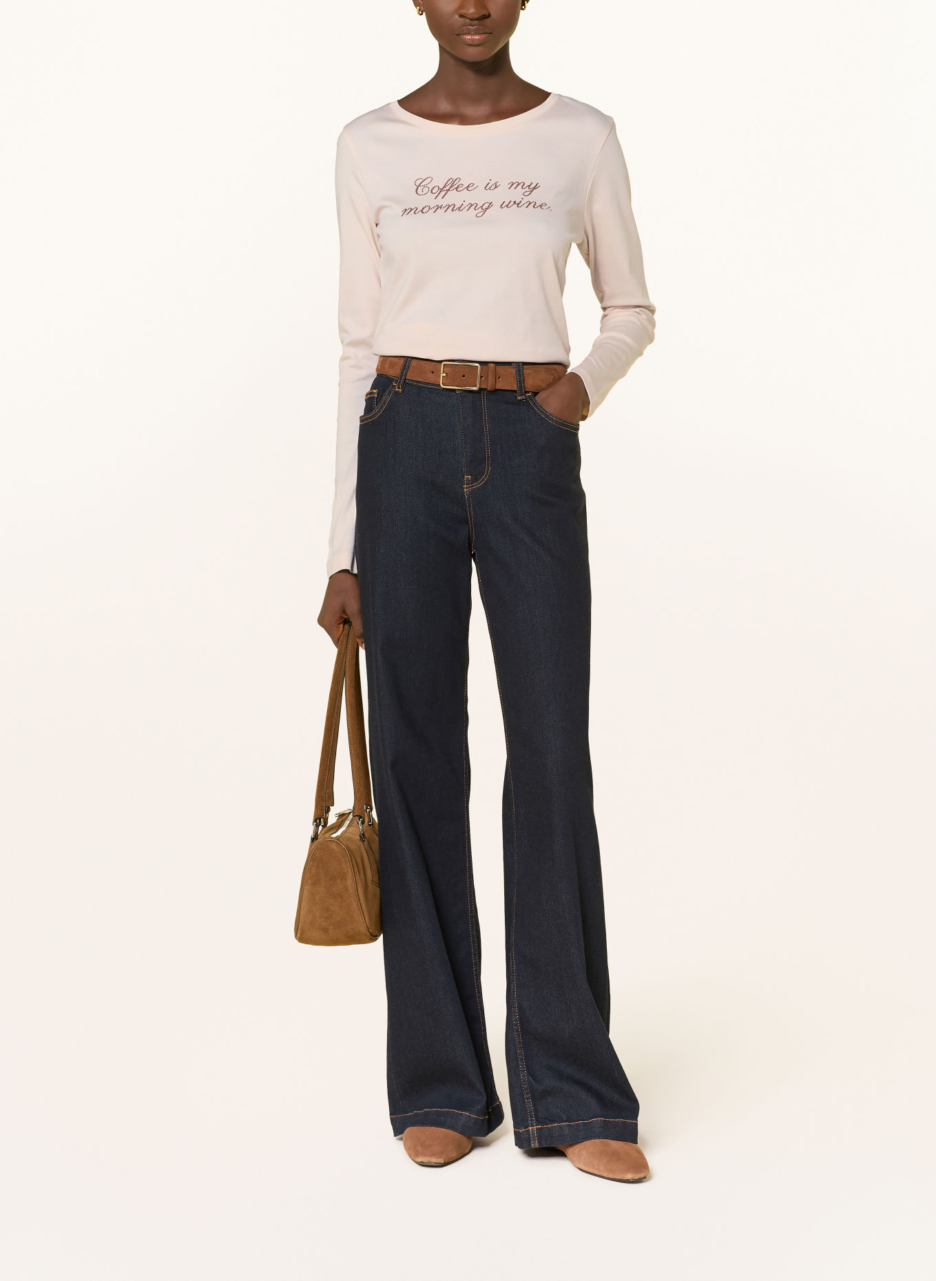 monari Long-sleeve shirt with gemstones: ECRU / BROWN