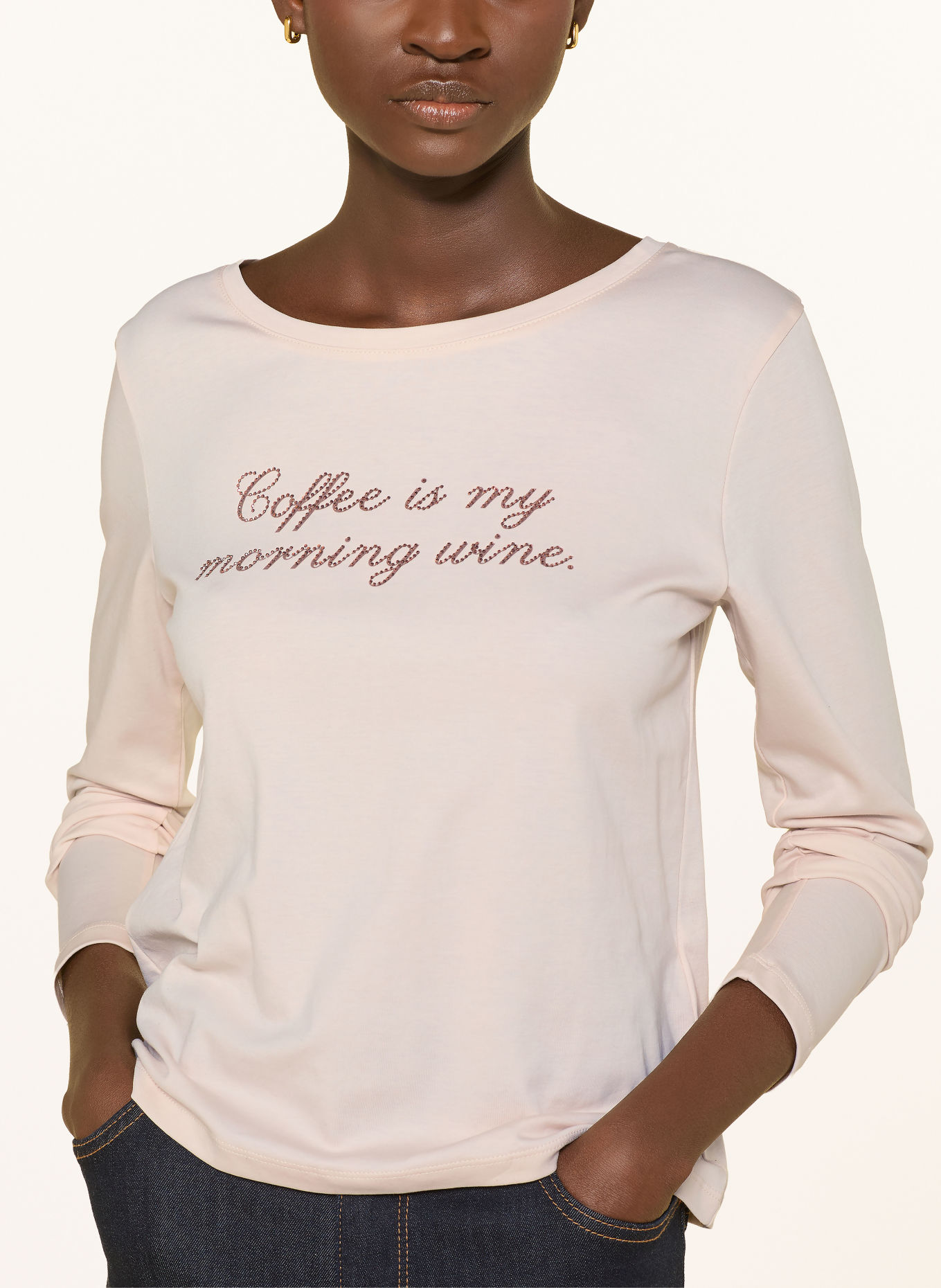 monari Long-sleeve shirt with gemstones: ECRU / BROWN