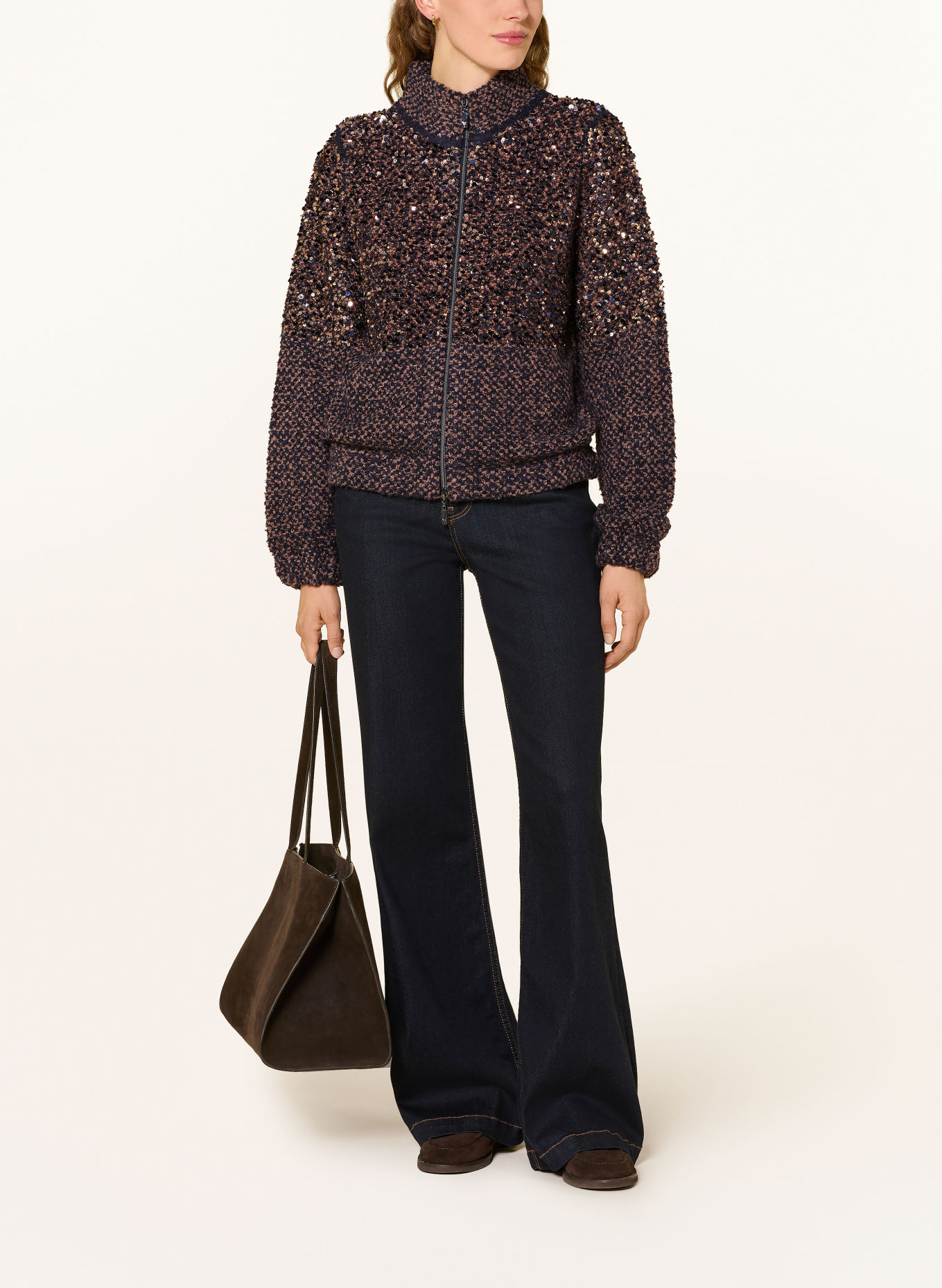 monari Sequin-embellished cardigan: DARK BLUE / CAMEL
