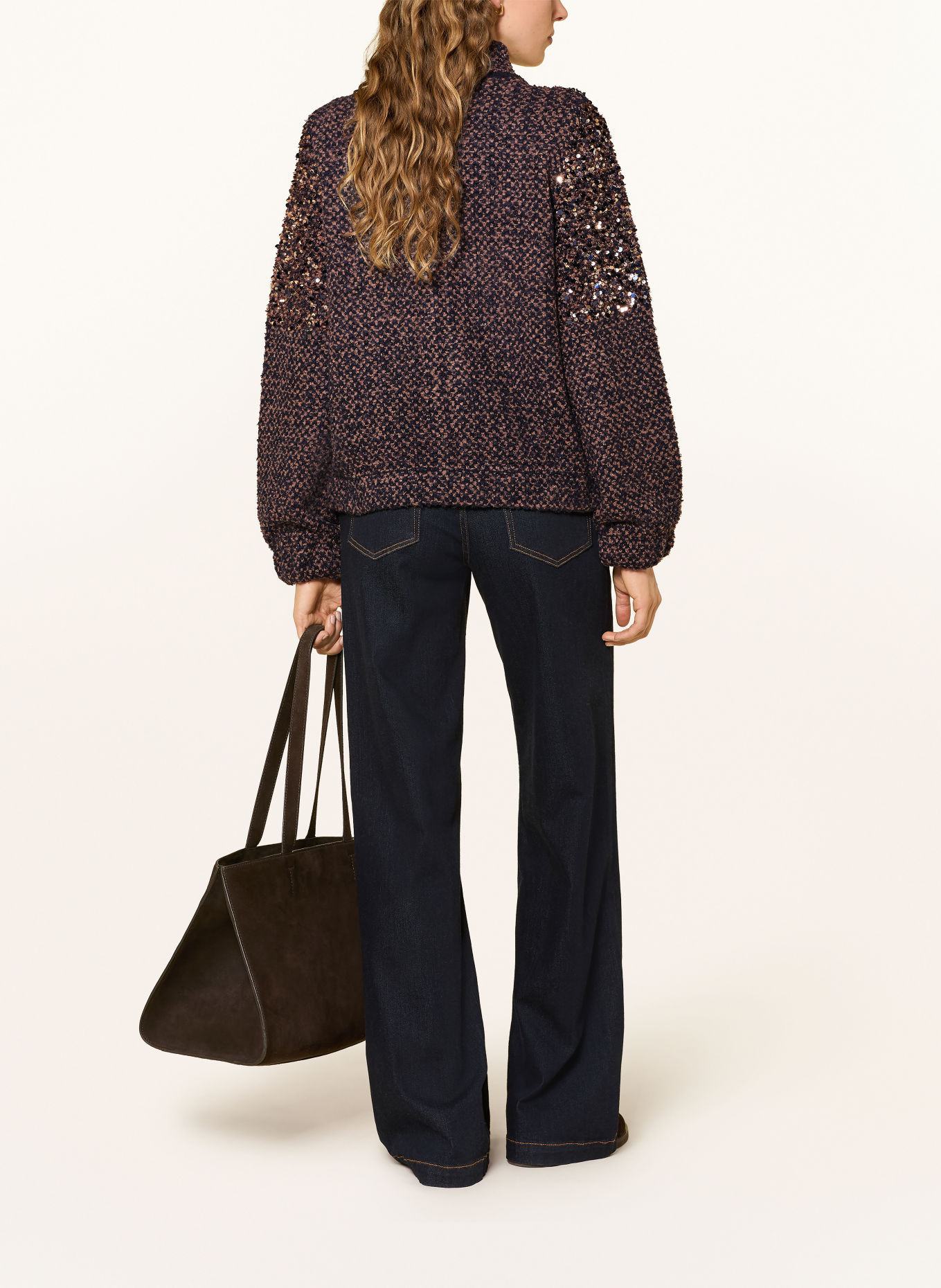 monari Sequin-embellished cardigan: DARK BLUE / CAMEL