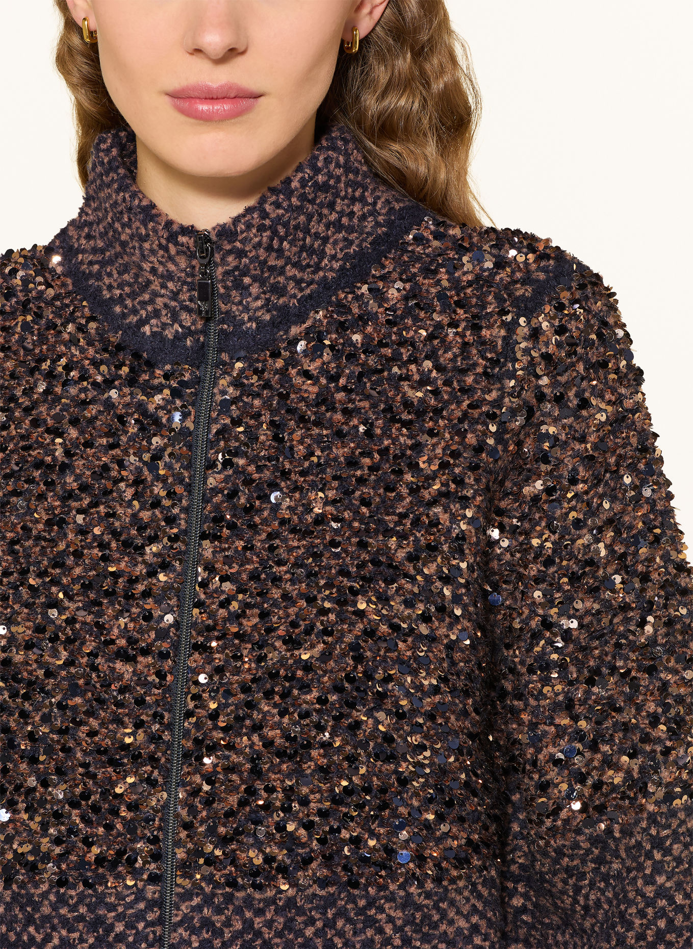 monari Sequin-embellished cardigan: DARK BLUE / CAMEL